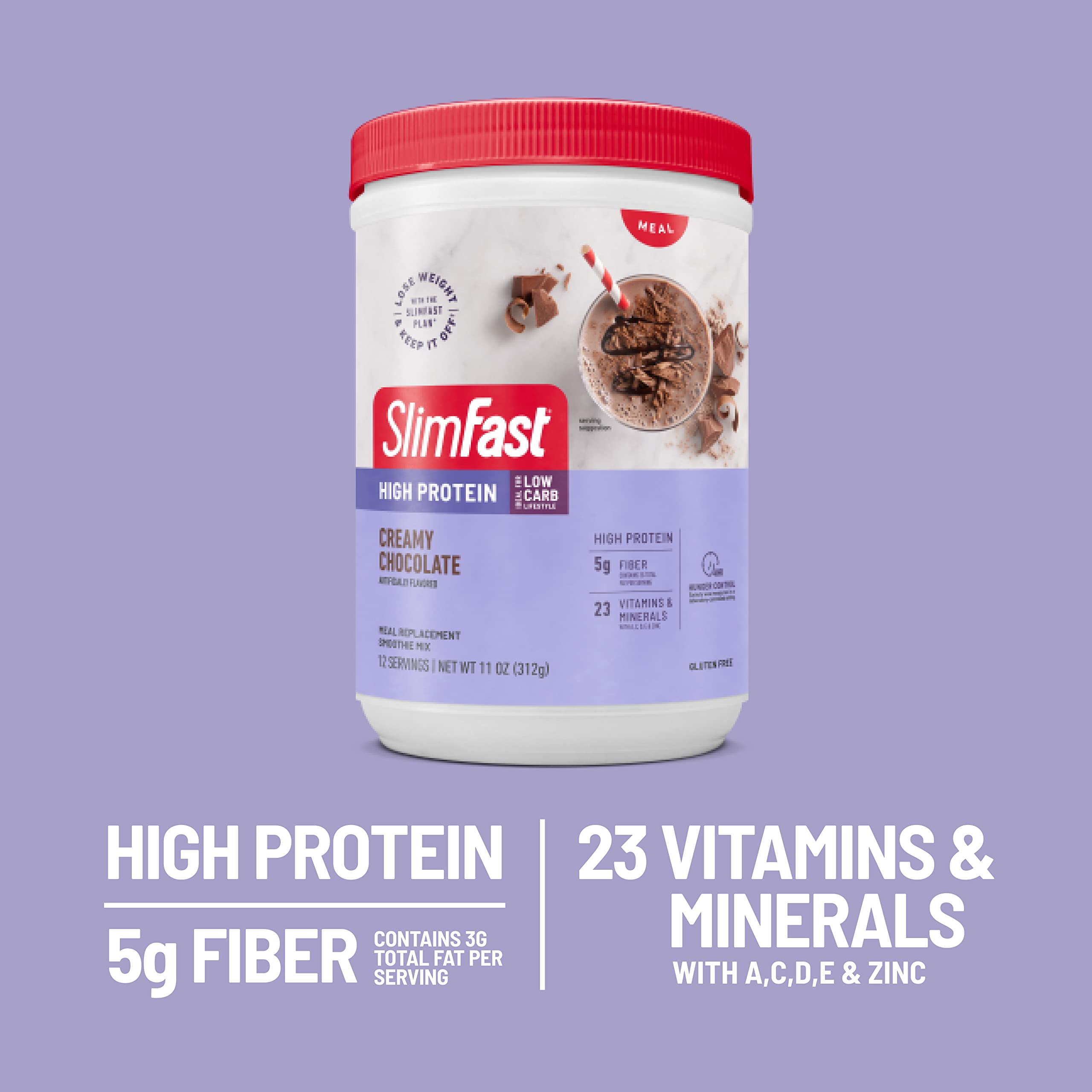 SlimFast High Protein Meal Replacement Shake Powder - 24 Servings (2 Pack), Advanced Nutrition Smoothie Mix for Weight Loss & Digestive Support, Gluten Free, Creamy Chocolate Flavor, 20g Protein per Serving - Perfect for Breakfast, Post-Workout or On-the-Go Nutrition (Packaging May Vary)