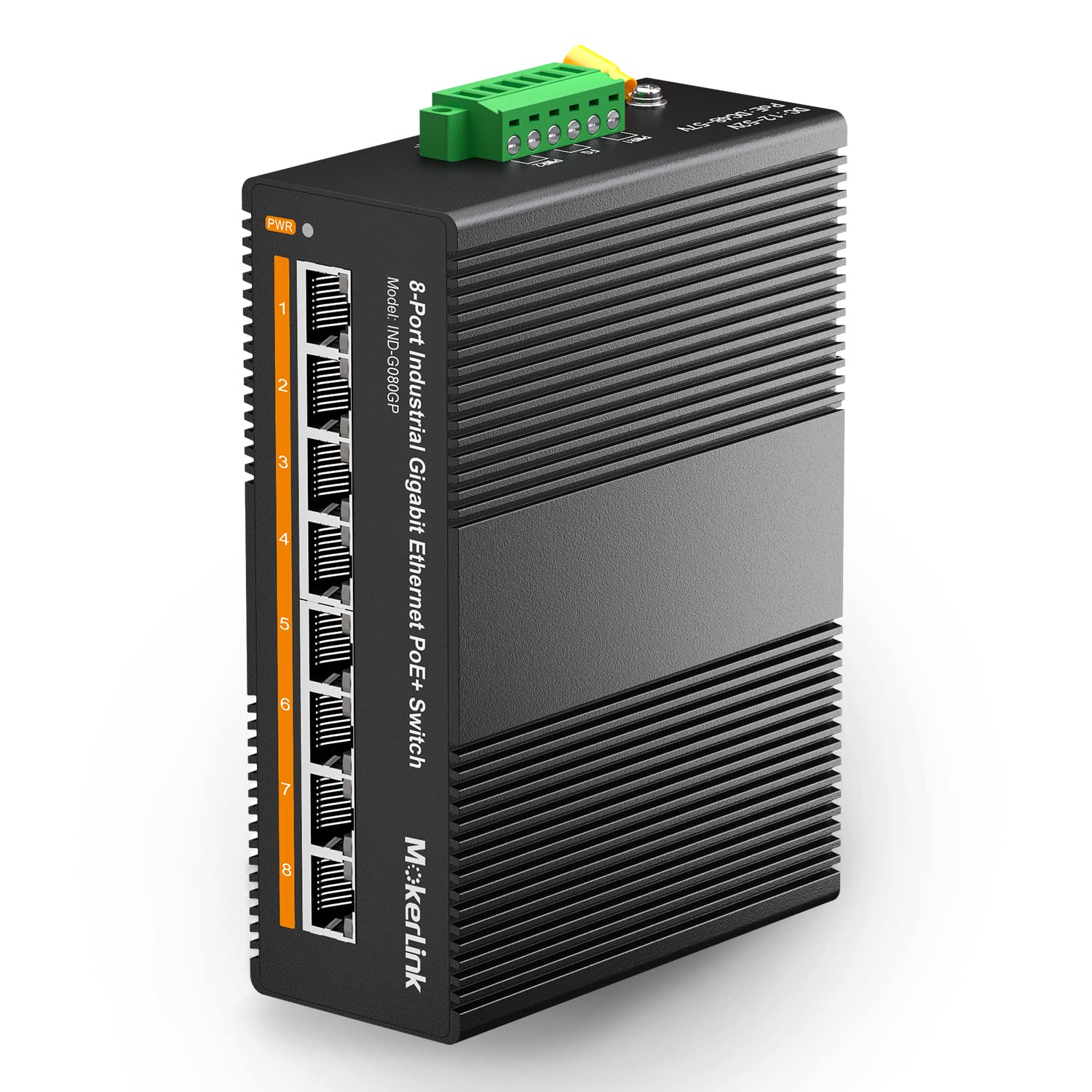 MokerLink 8 Port PoE Gigabit Industrial DIN-Rail Ethernet Switch | 96W PoE+ Power | 16Gbps Switching Capacity | IP40 Rated Unmanaged Network Switch | Wide Temperature Range (-40°F to 185°F) | Includes Power Supply | Ideal for Industrial Automation, Security Systems & Harsh Environments