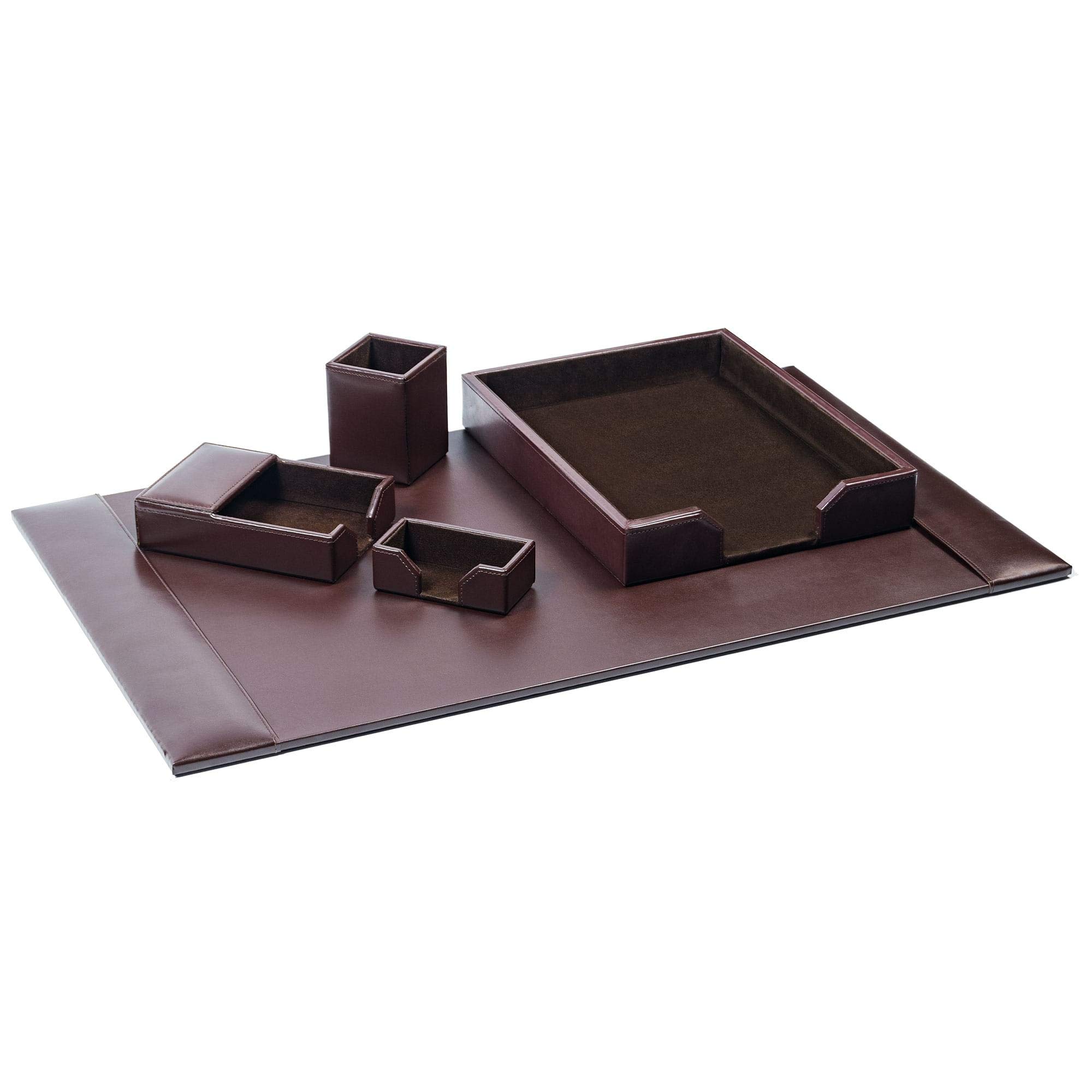 Premium Dacasso Bonded Leather Desk Set - 5-Piece Dark Brown Office Organizer with Leather Desk Pad, Pen Holder & Accessories - Perfect for Executive Desks, Home Offices & Professional Workspaces
