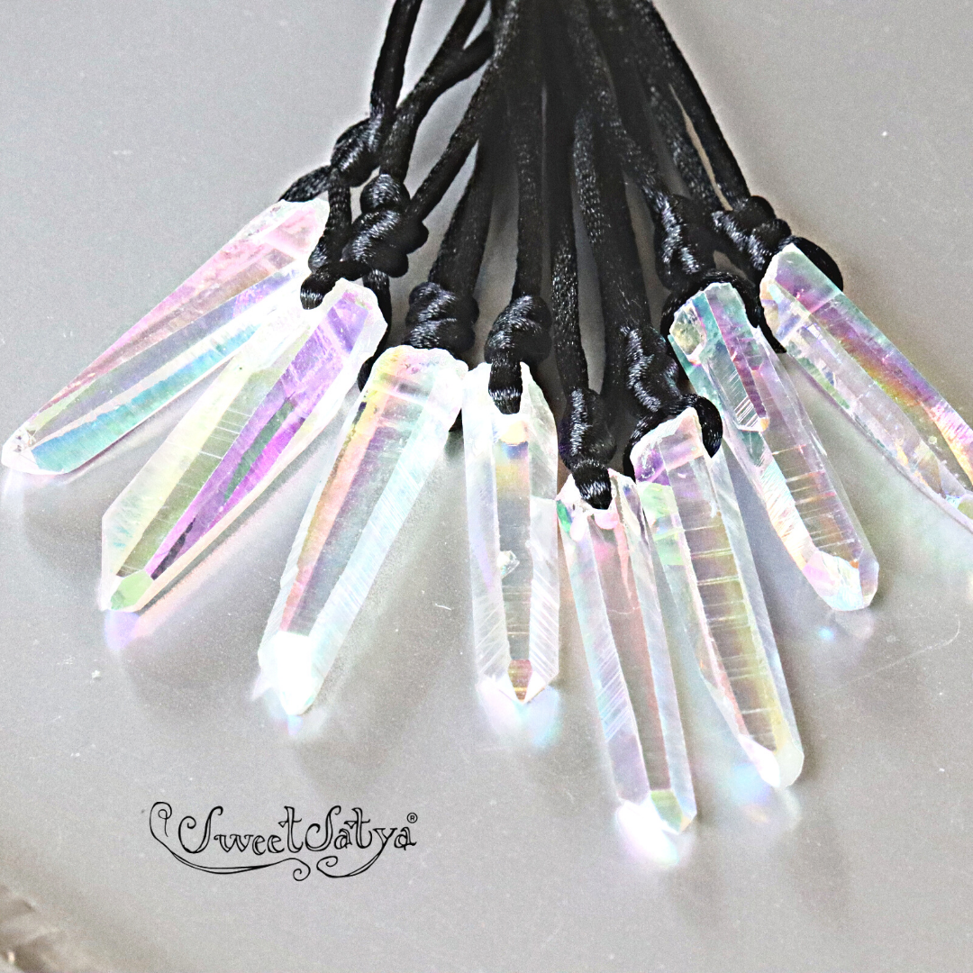 Angel Aura Quartz Crystal Necklace for Women - Healing Stone Pendant with Stainless Steel Chain - Perfect for Meditation, Yoga & Spiritual Gifts