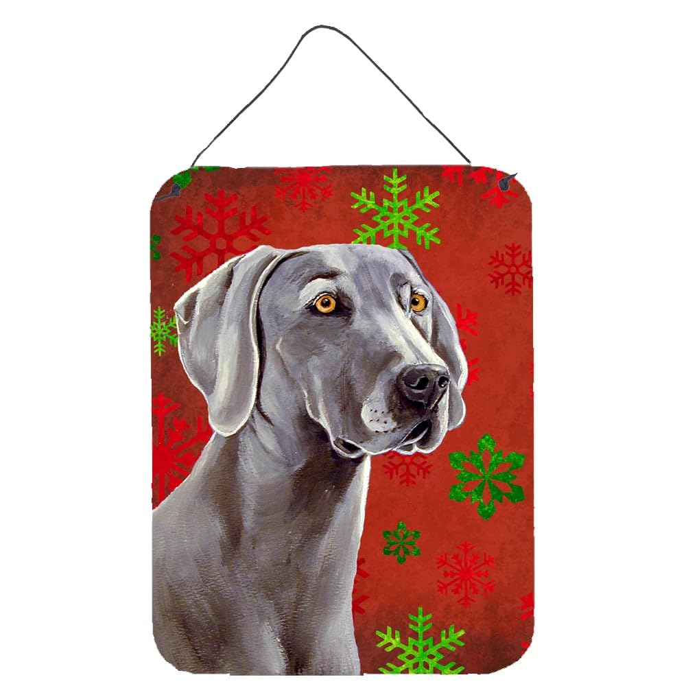 Weimaraner Red & Green Snowflakes Holiday Metal Sign - Christmas Wall Decor, Kitchen Plaque, Front Door Hanging for Home, Bar & Bathroom | Perfect for Festive Indoor & Outdoor Holiday Decorations