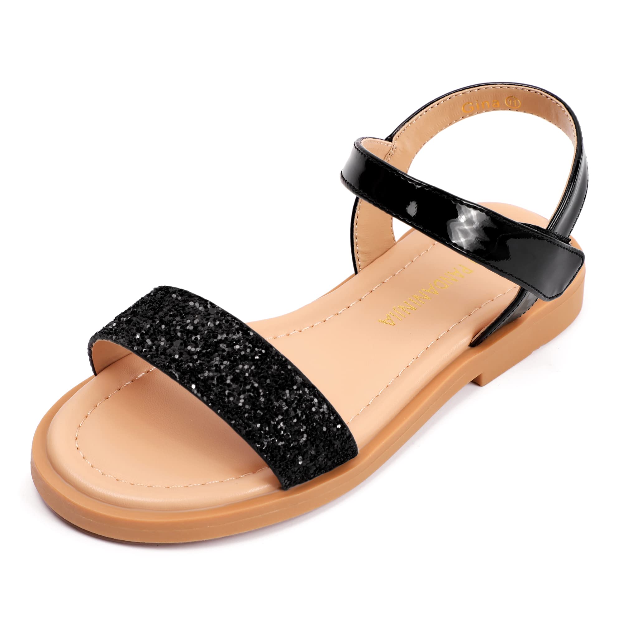 PANDANINJIA Gina Girls Sandals - Open Toe Summer Flats Dress Shoes for Toddler, Little Kid & Big Kid - Perfect for Beach, Party & Casual Outings