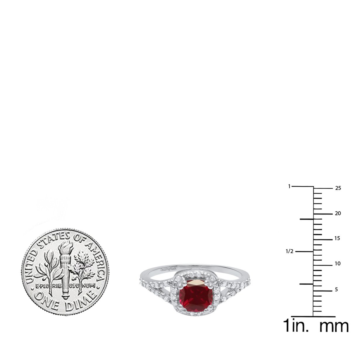 Dazzlingrock 6mm Cushion Cut Lab-Created Gemstone & White Diamond Engagement Ring for Women, Sterling Silver Wedding Band - Perfect for Proposals, Anniversaries & Special Occasions