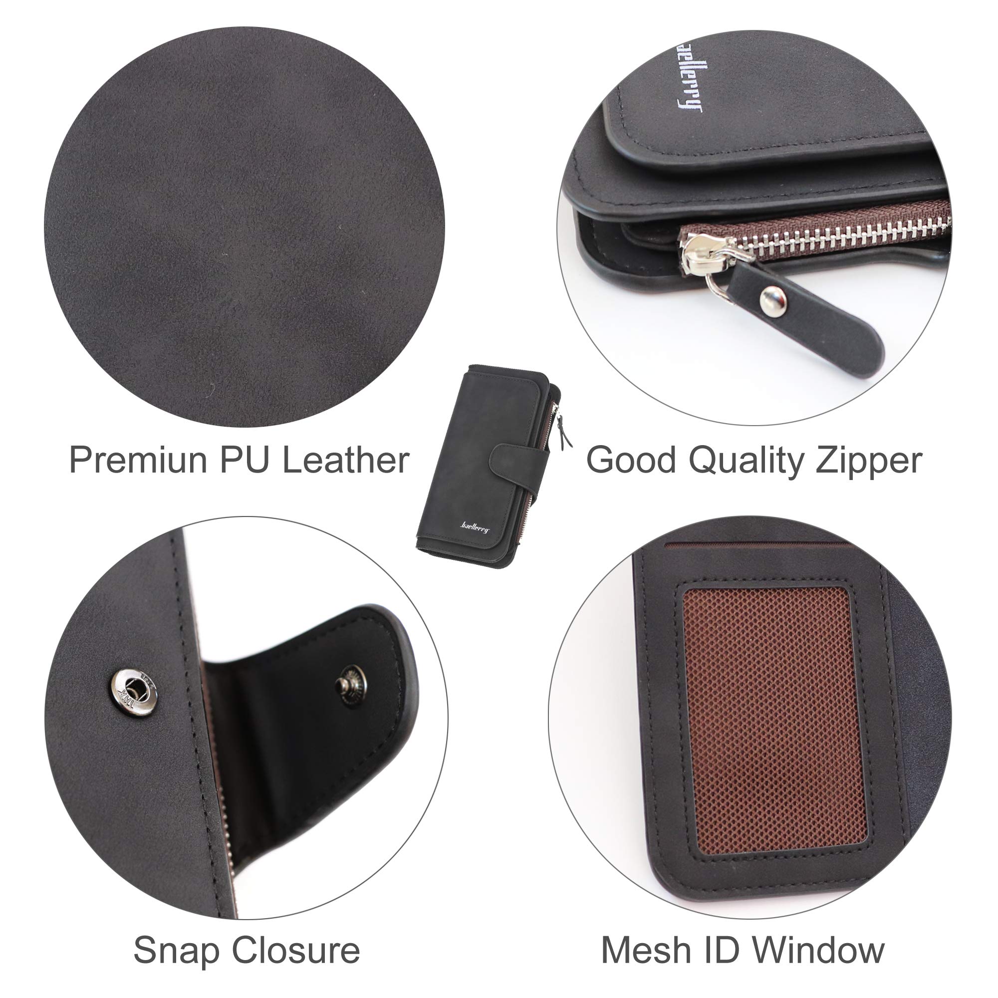 Women's RFID Blocking Leather Wallet with Zipper - Slim Soft Long Clutch Purse for Credit Cards, Cash & Coins - Fashionable Ladies Wallet for Travel, Shopping & Everyday Use (Black)