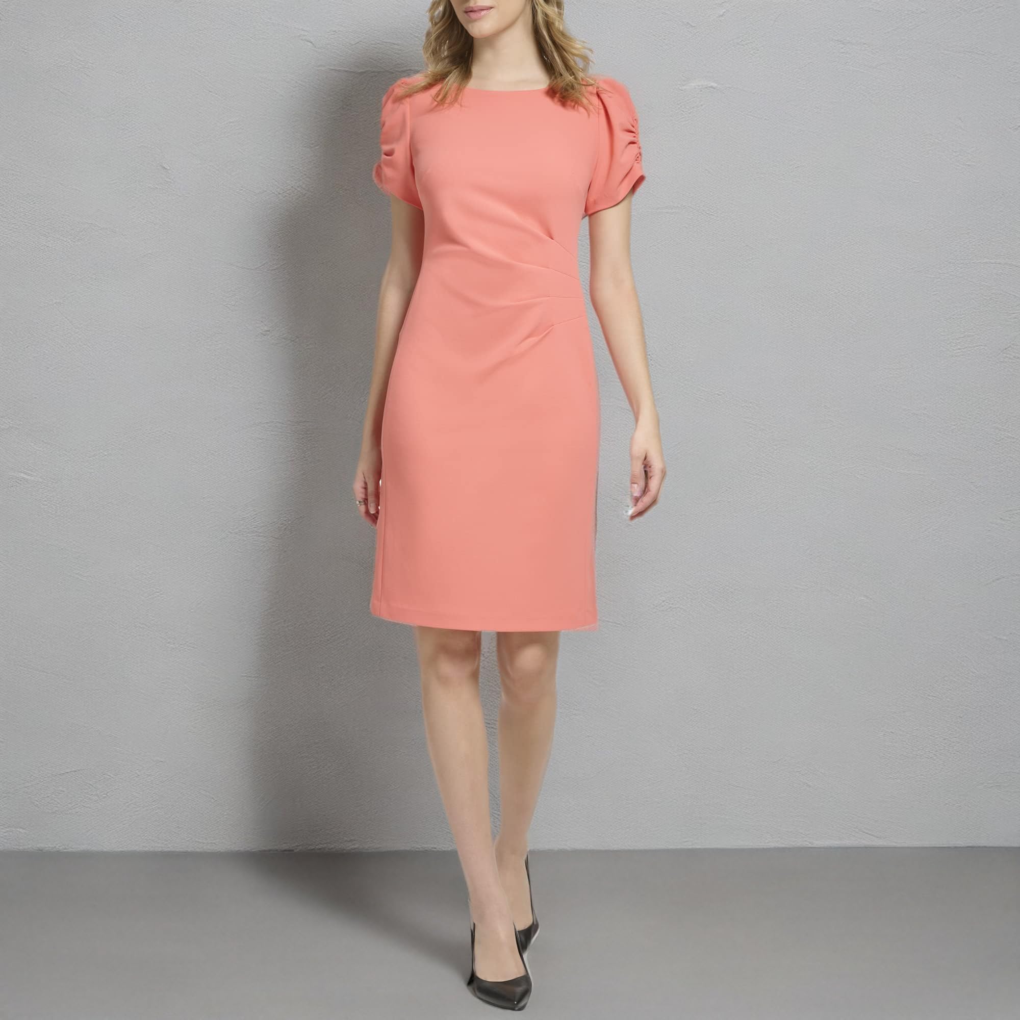 KARL LAGERFELD Women's Puff Sleeve Sheath Dress with Waist Detail - Elegant Bodycon Dress for Work, Party & Special Occasions