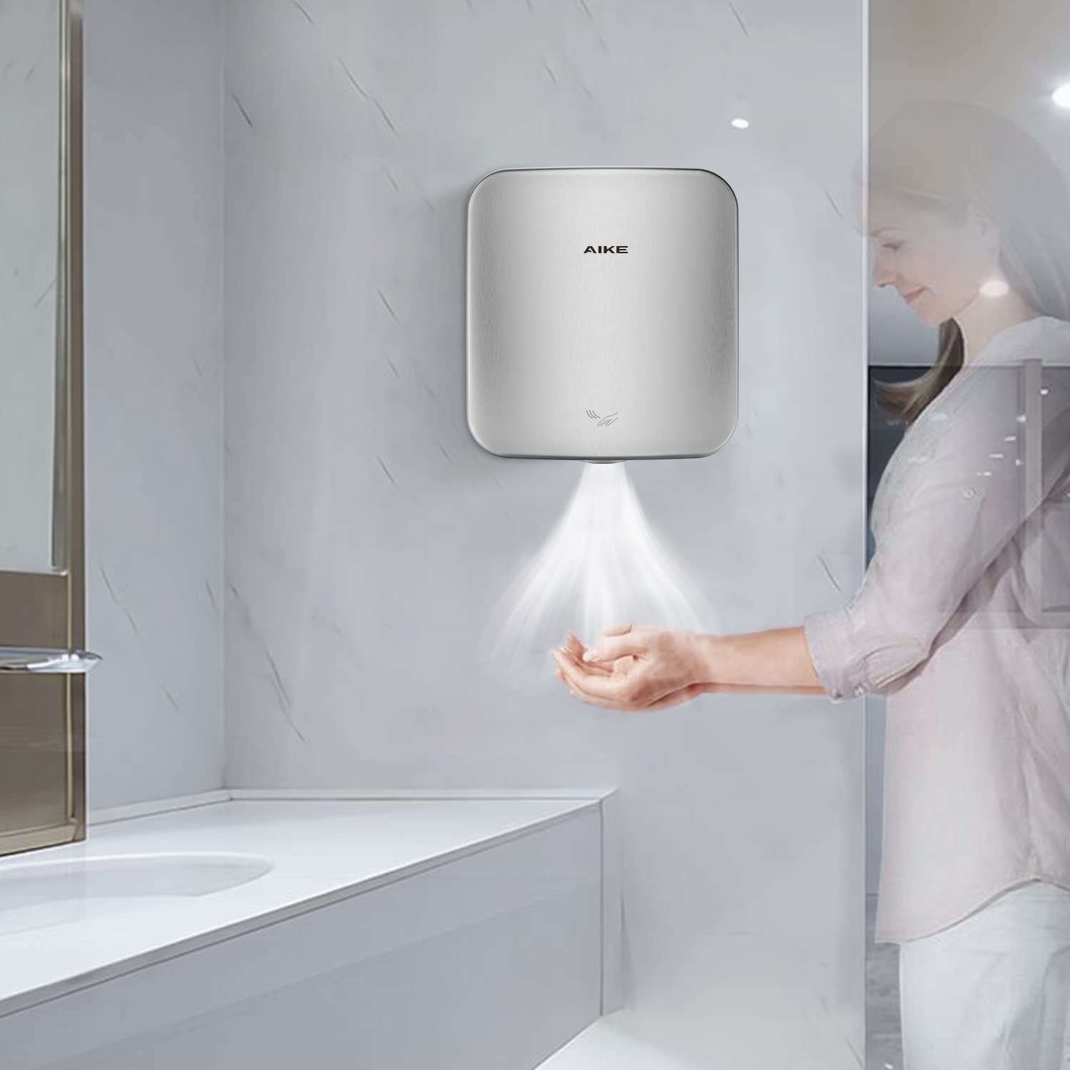 AK2800C Heavy Duty Jet Cube High Speed Hand Dryer - 110V 1400W Commercial Bathroom Hand Dryer with Brushed Stainless Steel Cover | Ideal for Restaurants, Hospitals, Schools & Public Restrooms