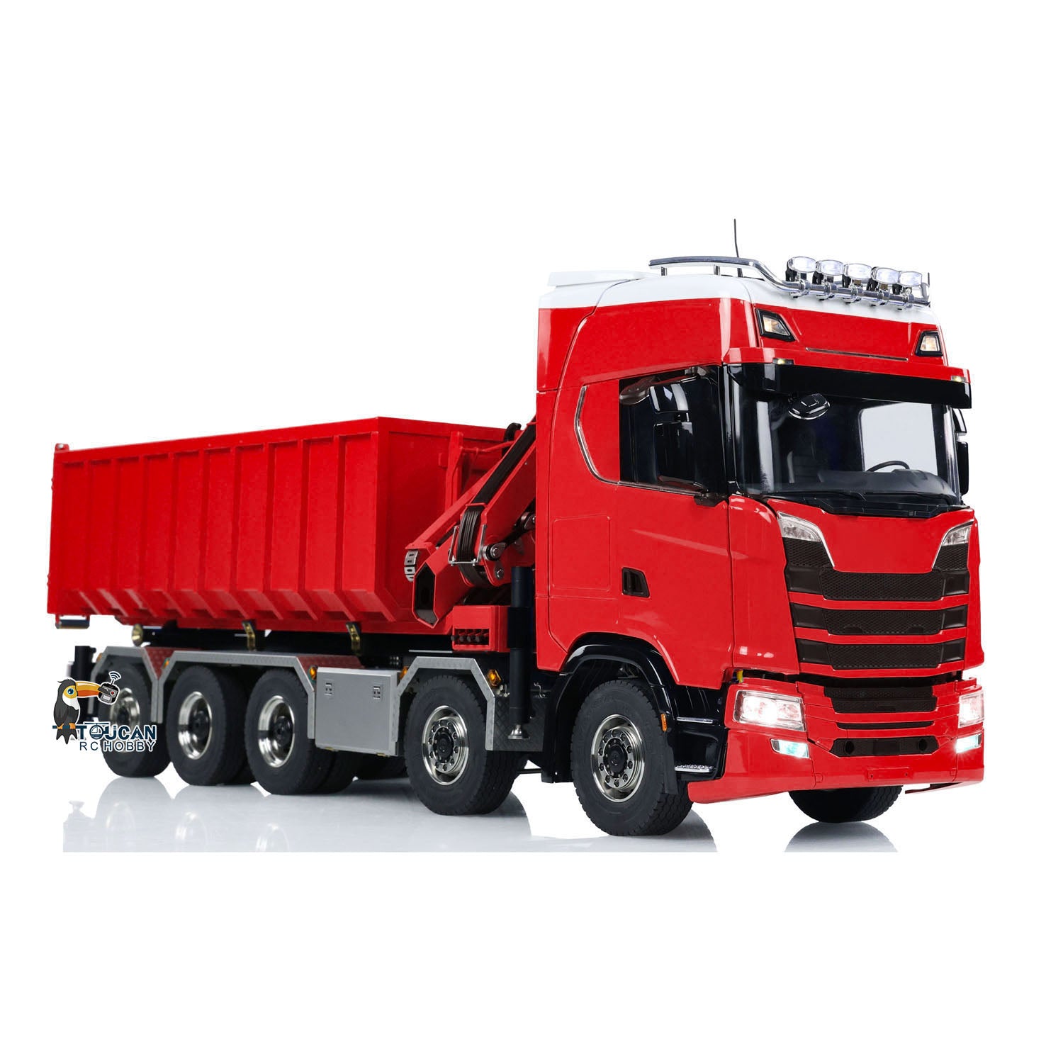 1:14 Scale 770S 5-Axle 10x10 Metal Chassis RC Hydraulic Dump Truck with Remote Control Crane & Roll Off Dumper - Frsky XE Lite RC Construction Vehicle Model for Off-Road Play & Professional Simulation