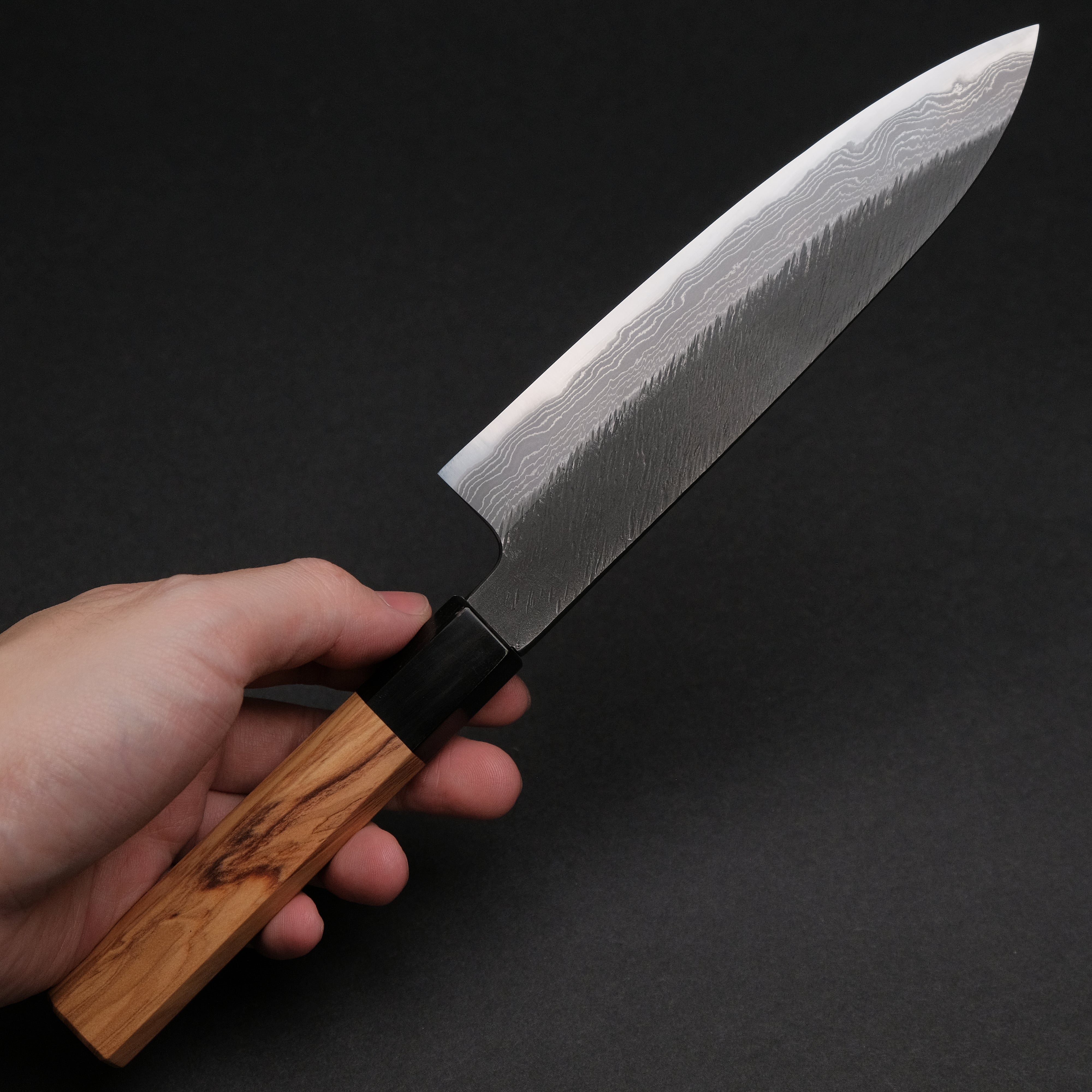 Premium Ajikataya White #2 Matsuba Damascus Petty Knife 150mm - Olive Wood & Buffalo Horn Handle - Japanese Kitchen Knife for Slicing, Peeling & Precision Cutting - Perfect for Chefs & Home Cooking