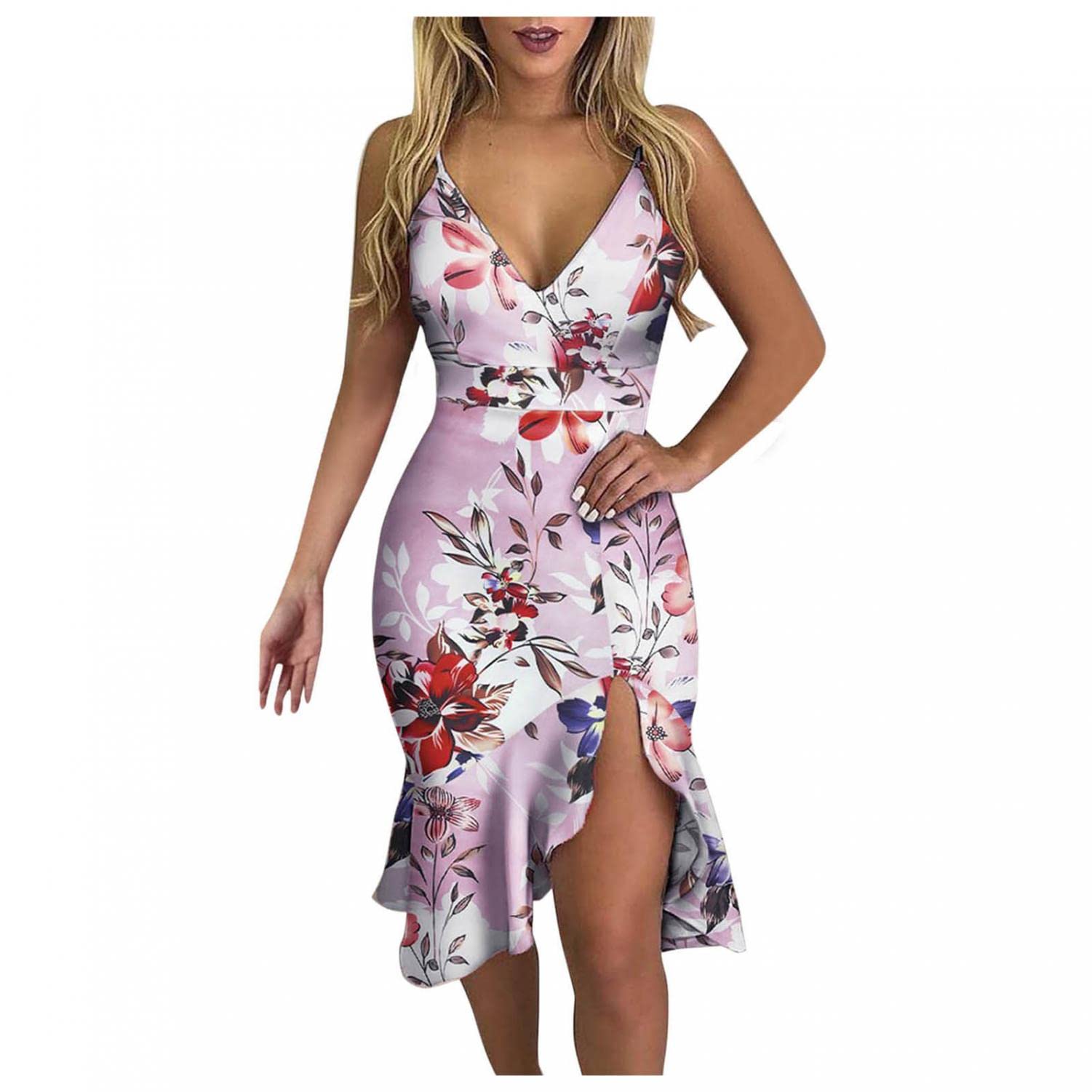 Elegant Women's Spaghetti Strap Deep V-Neck Sleeveless Bodycon Party Dress - Casual & Formal Occasions, Night Out, Club Wear, Cocktail Events, Evening Gala