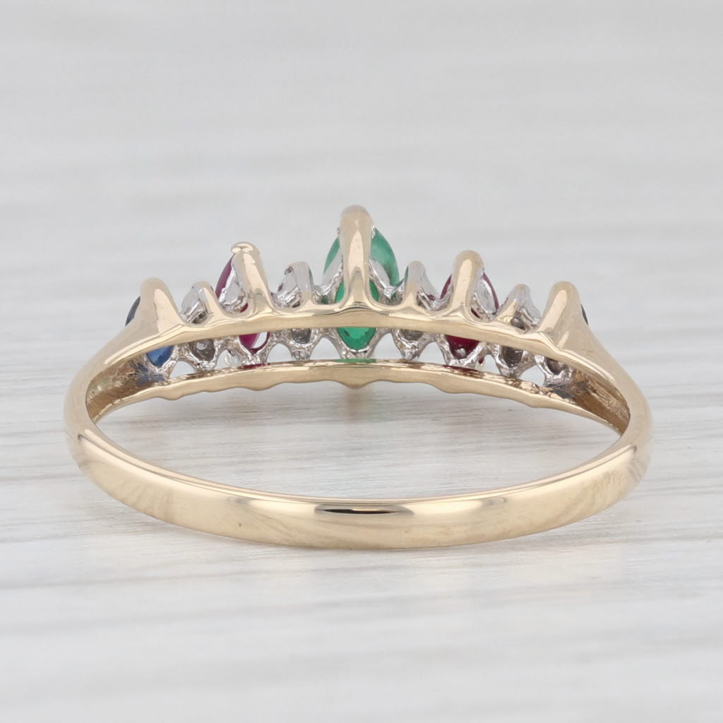 0.45ctw Emerald Ruby Sapphire Diamond Stackable Ring in 14k Yellow Gold - Size 7.25 | Elegant Birthstone Jewelry for Women, Perfect Gift for Anniversary, Valentine's Day & Special Occasions