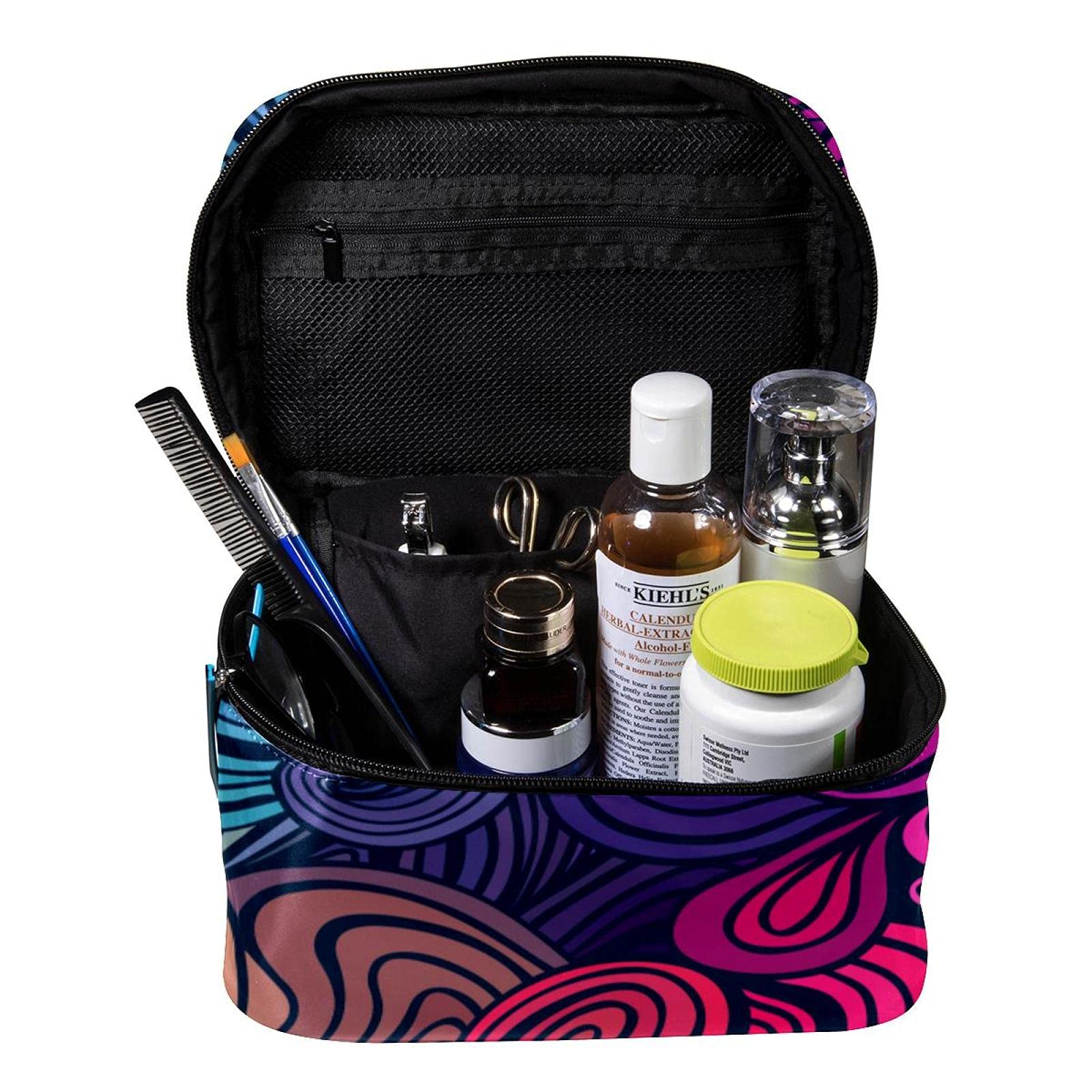 Abstract Rainbow Floral Pattern Travel Makeup Bag - Large Cosmetic Organizer with Zipper for Women & Girls | Perfect for Travel, Gym & Daily Essentials Storage