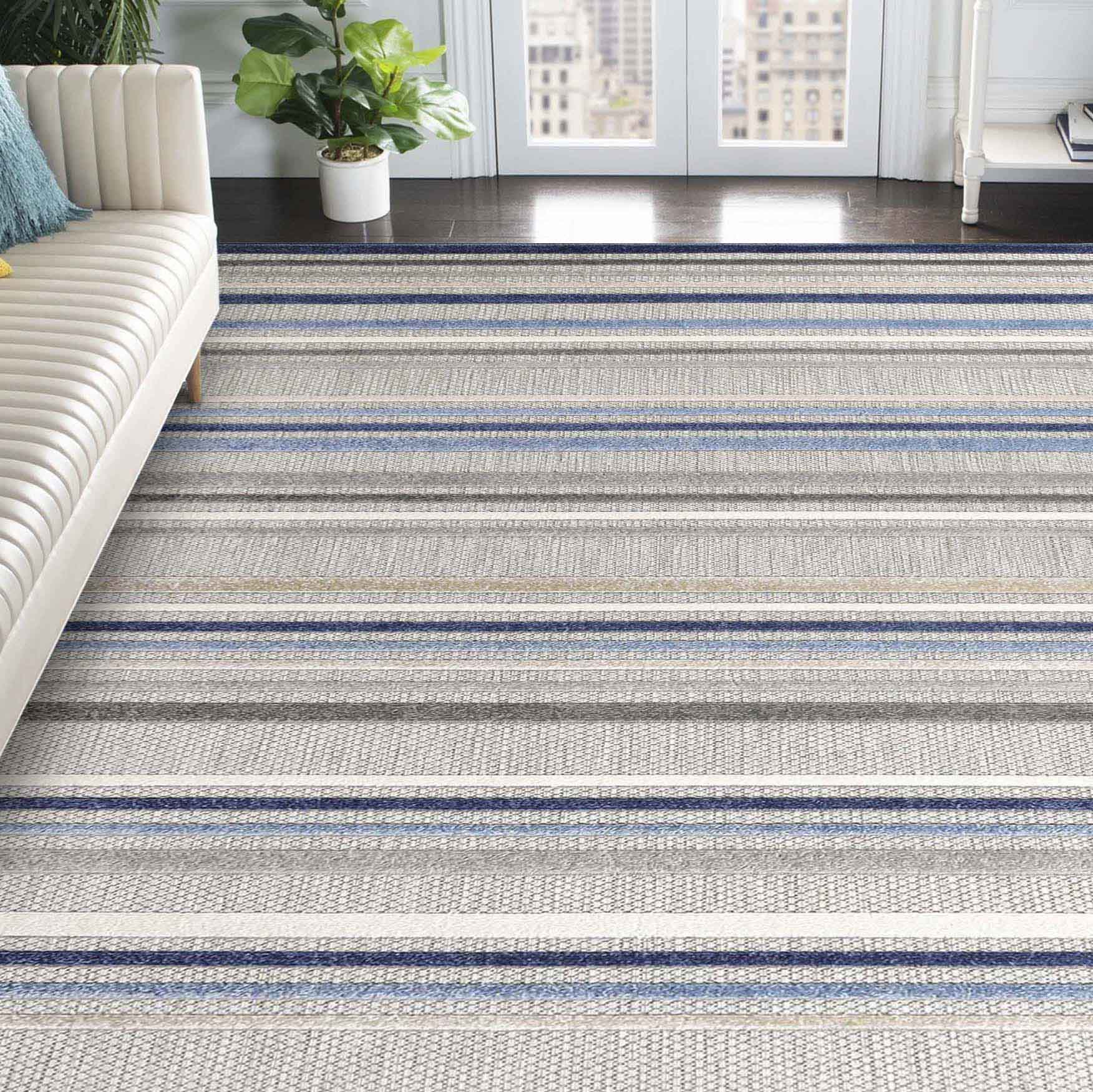 Stylish Eastyn Casual Stripe Geometric Area Rug - Soft Indoor/Outdoor Floor Mat for Living Room, Bedroom, Patio & Deck Decor