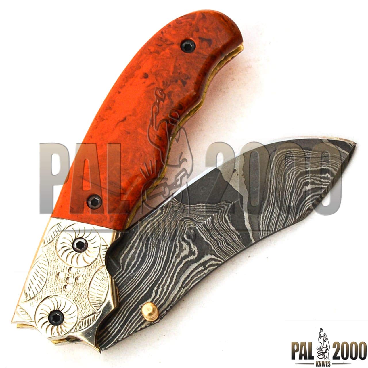 Handmade Damascus Steel 8-Inch Folding Pocket Knife - PAL 2000 KNIVES POC-9612 - Perfect for Camping, Hiking, and Outdoor Survival Gear
