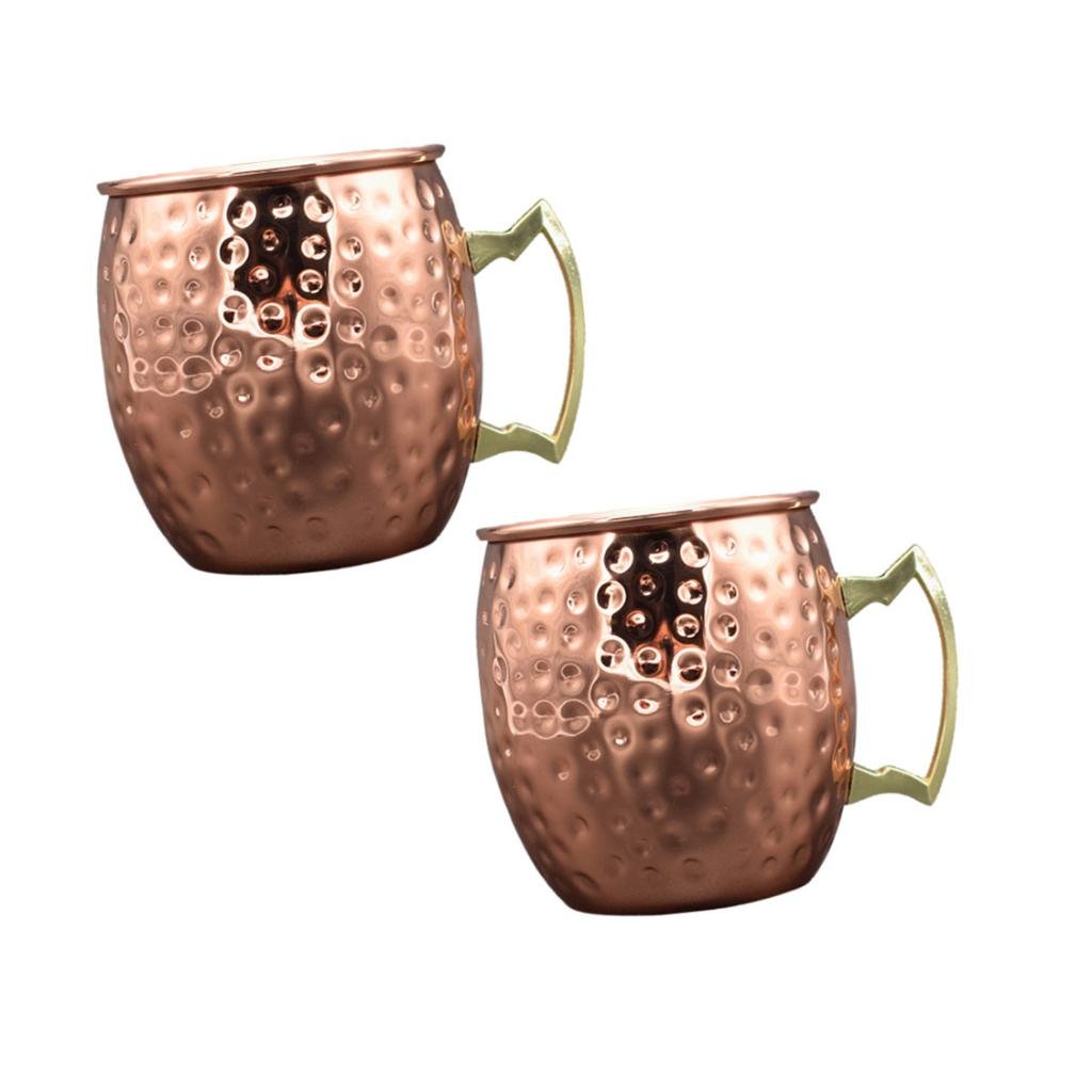 Premium Set of 2 Moscow Mule Copper Mugs with Stainless Steel Lining - Double-Wall Insulated Copper Cups, Food Grade & Heavy Barrel Design - Perfect for Cocktails, Parties & Home Bar Decor