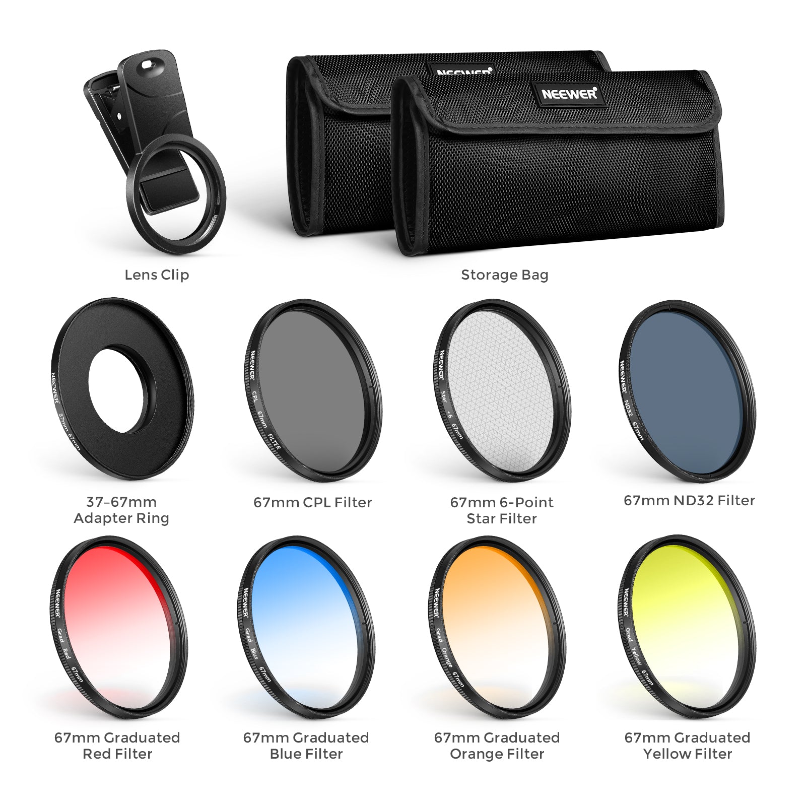 NEEWER Clip-On Camera Lens Filters Kit for iPhone, Android Smartphones & DSLR Cameras - Enhance Photos & Videos for Social Media, Vlogging, and Professional Photography