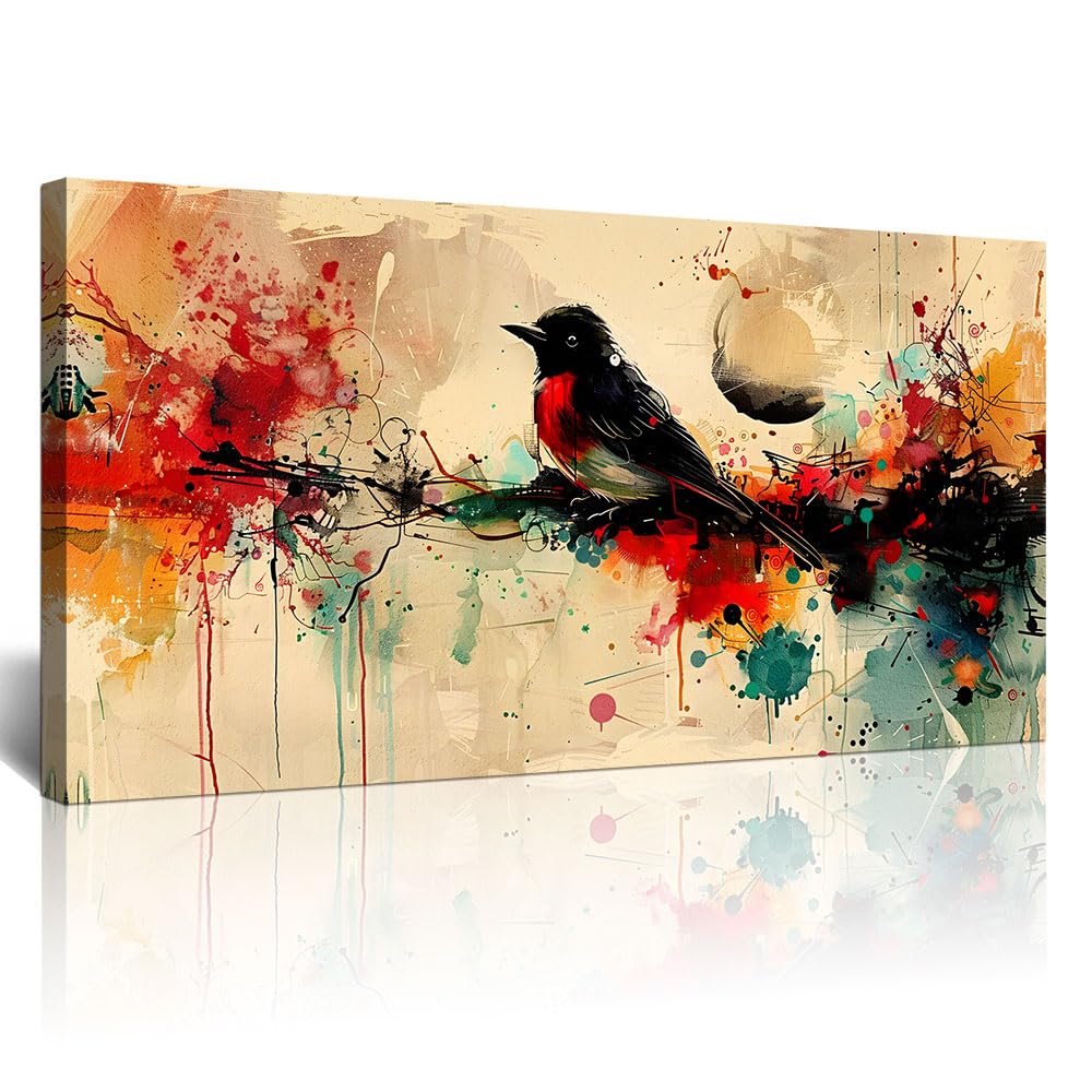 Abstract Watercolor Bird Painting Canvas Wall Art - Large Modern Home Decor for Living Room, Bedroom, Office & Hotel | Premium Wall Decoration Pictures & Posters | Perfect for Contemporary Spaces & Gift Giving