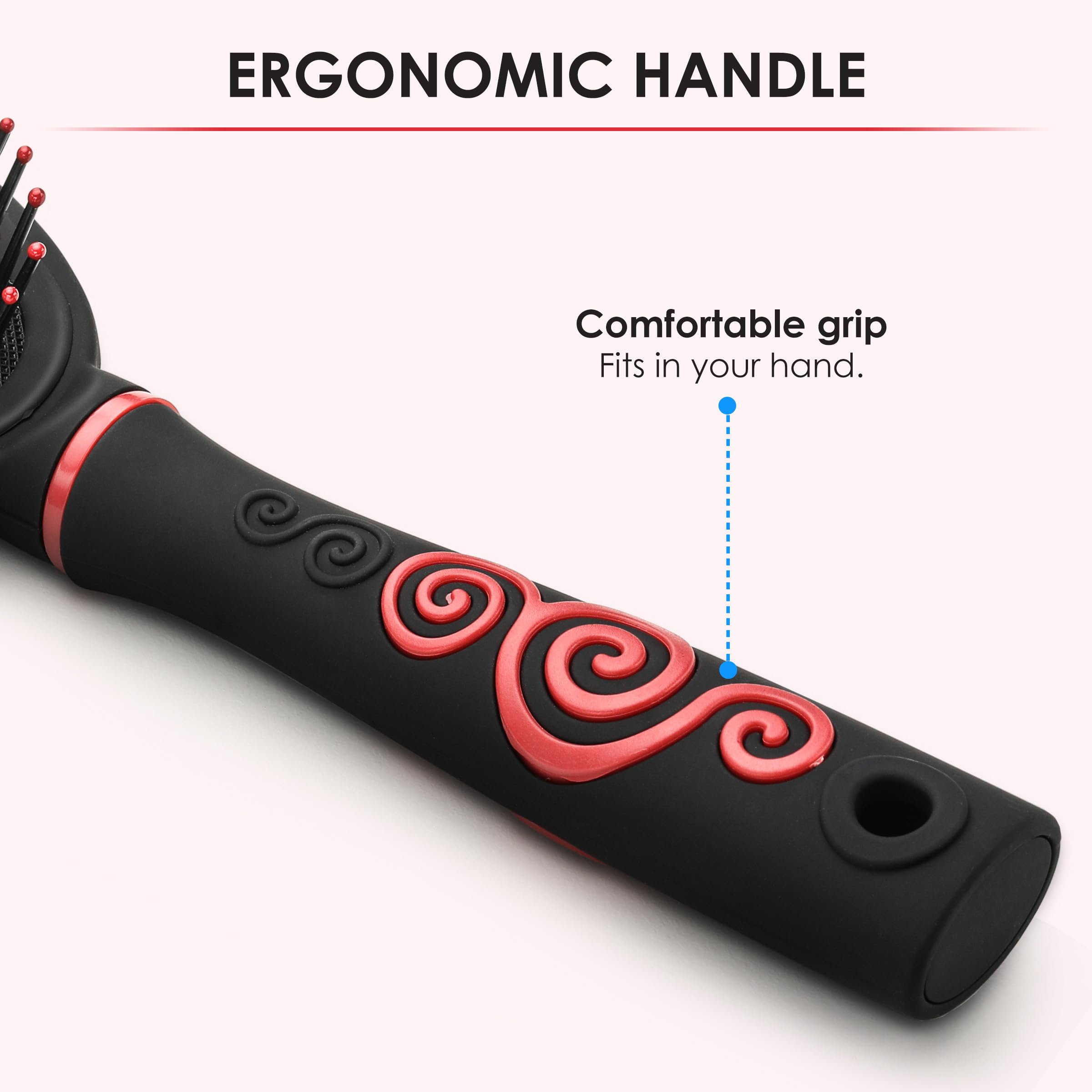 Agaro Royal Cushion Hair Brush with Strong Flexible Nylon Bristles & Anti-Static Ball Tips - Detangling & Straightening Brush for Men & Women (Black/Red) - Perfect for Daily Hair Care, Styling & Salon Use