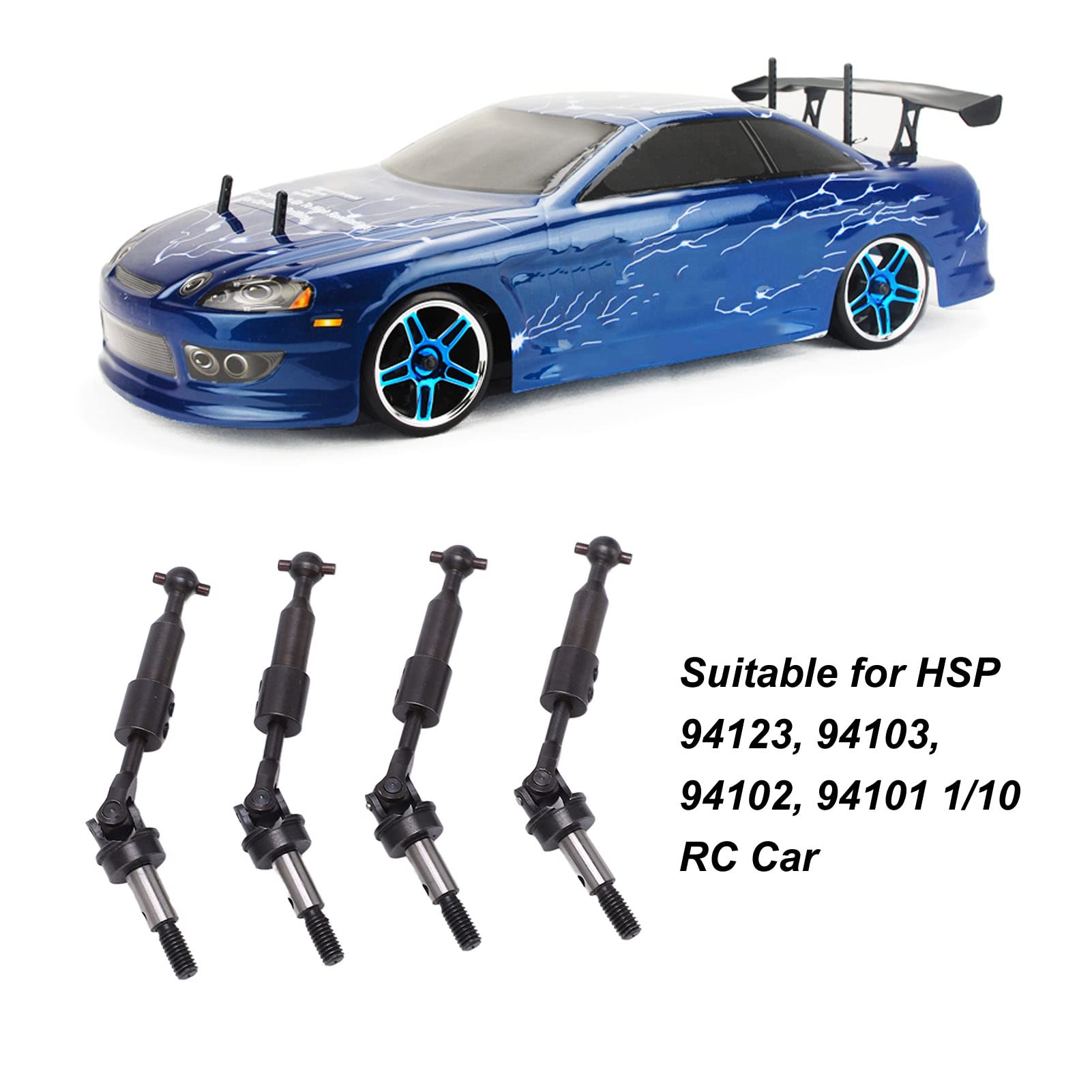 Upgraded SUNGOOYUE CVD Center Drive Shaft for 1/10 RC Cars - 4Pcs Steel Drive Axle Compatible with HSP 94123 Model - Perfect for Off-Road Racing & Drifting Performance Tuning