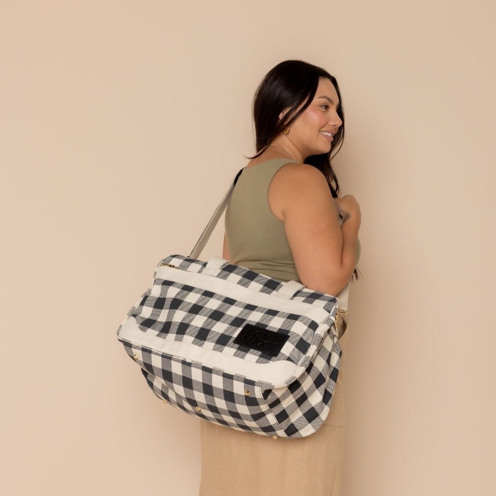 Bon Voyage Weekender Bag - Stylish Black Gingham Travel Duffel for Women & Men | Perfect Carry-On for Weekend Getaways, Gym, Work & Overnight Trips