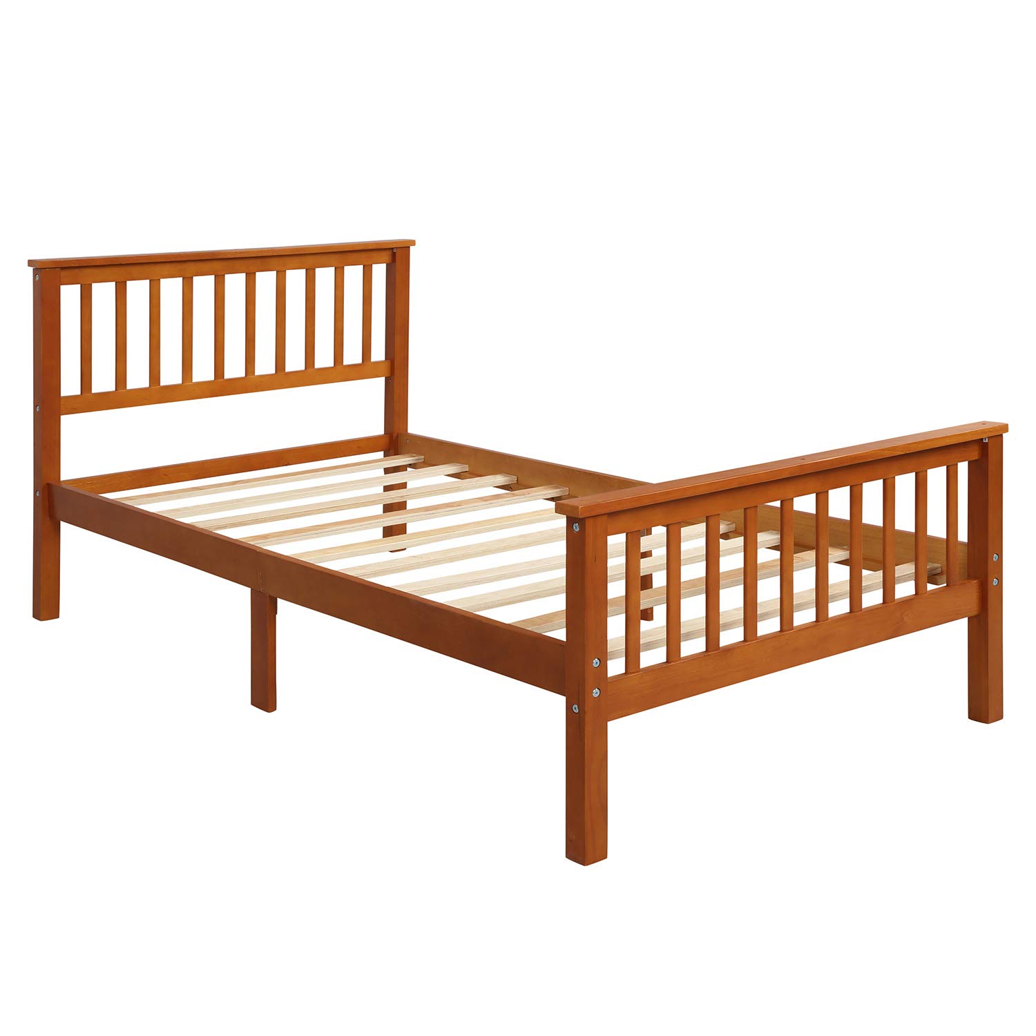 Solid Wood Twin Platform Bed Frame with Headboard & Footboard - No Box Spring Needed - Sturdy Oak Wood Bed for Kids, Teens & Adults - Perfect for Small Bedrooms, Guest Rooms & Dormitories