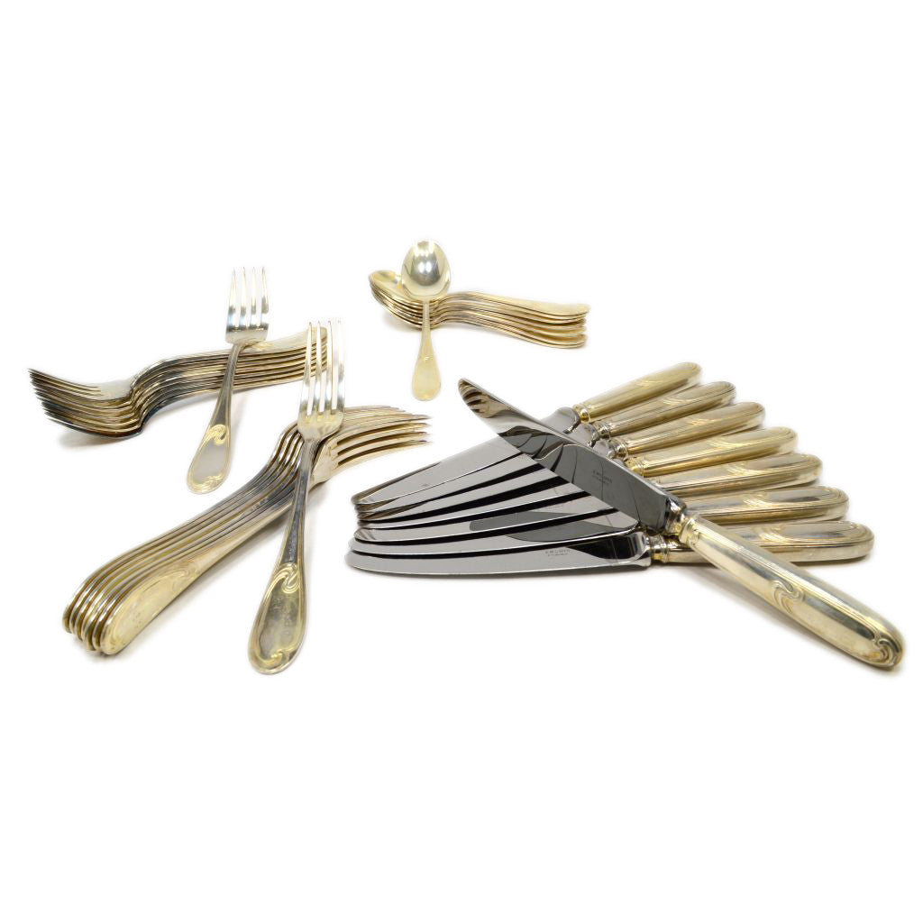 Vintage ERCUIS Silver Plated Flatware Set - 32 Pieces (8 Place Settings) with Elegant Wave Pattern - Perfect for Fine Dining, Wedding Gifts & Special Occasions