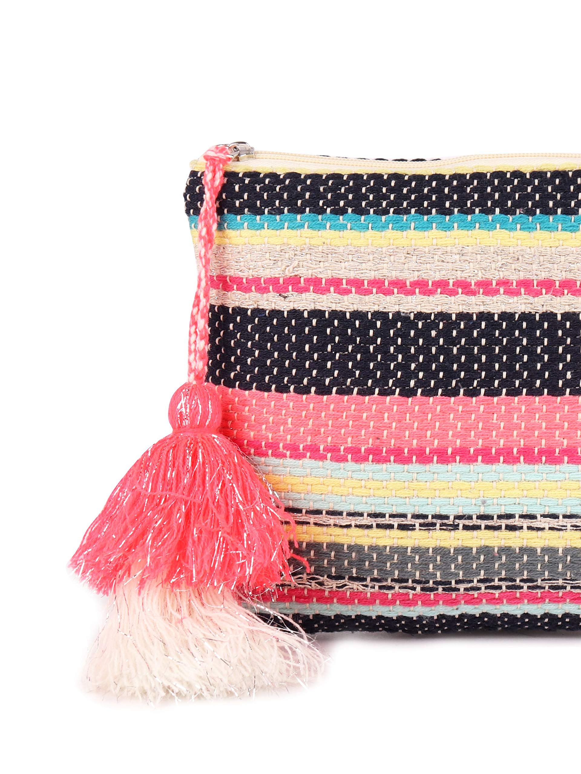 ASTRID Multicolor Cotton Makeup Pouch with Tassels - Perfect Travel Cosmetic Bag for Women, Organizer for Toiletries & Jewelry | Great Gift for Bridesmaids & Vacation Essentials