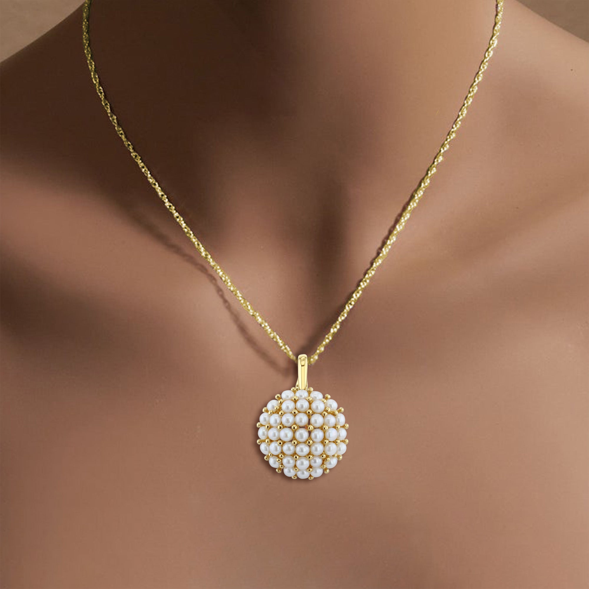 14K Yellow Gold Large Pearl Cluster Necklace - Elegant Bridal Jewelry & Wedding Gift for Women
