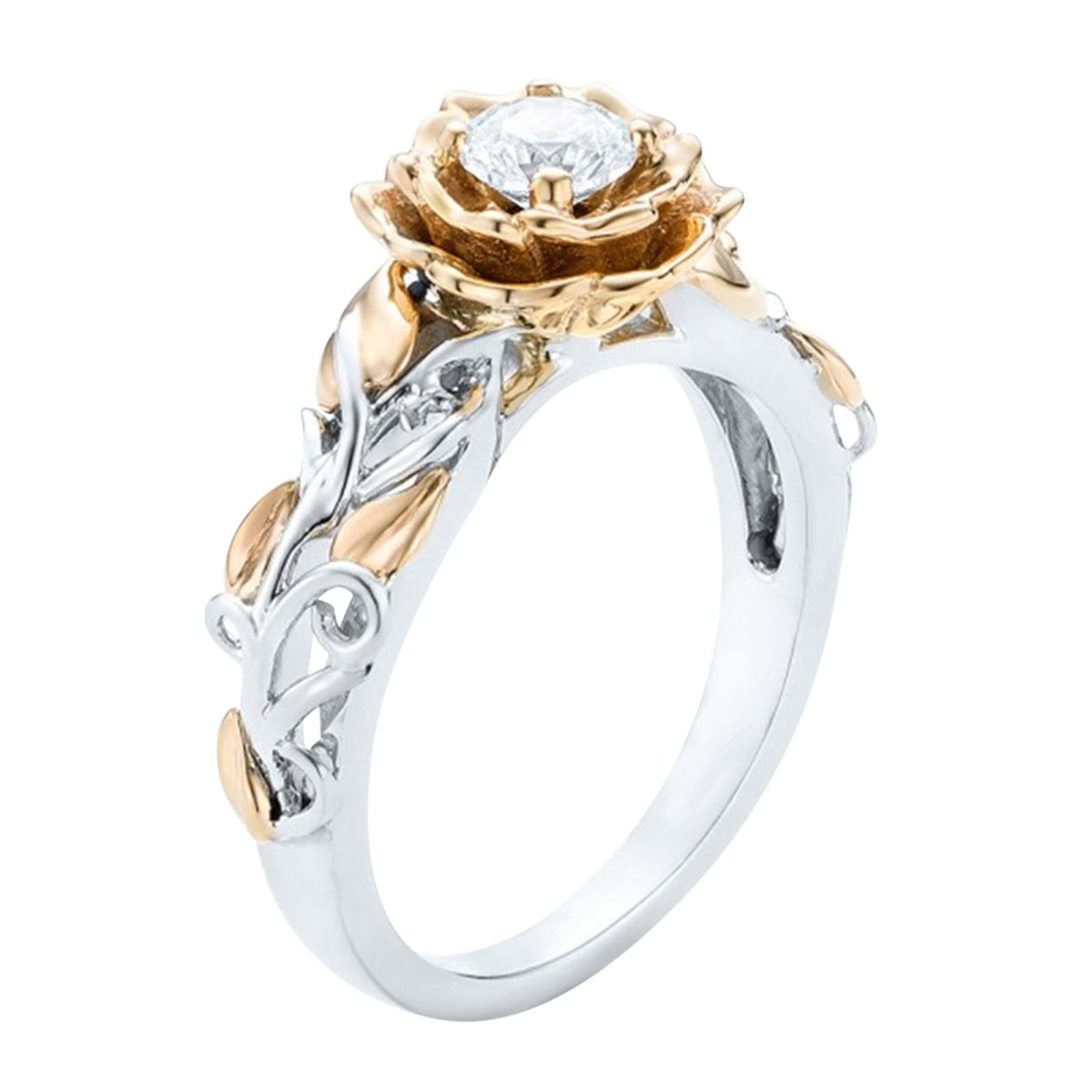 Trendy Women's Double Color Flower Zircon Ring - Elegant Fake Diamond Jewelry for Women (Size 6-10) | Perfect for Parties, Weddings & Everyday Fashion Accessories
