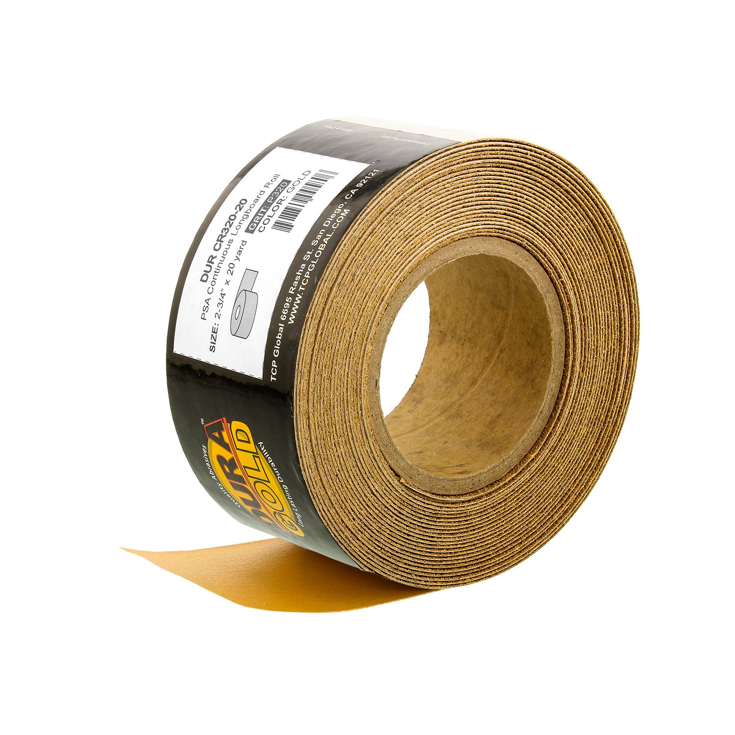 Dura-Gold Pro Series Longboard Hand Sanding File Sander Block with Hook & Loop Backing - Includes PSA Adapter Pad & 320 Grit Sandpaper Roll (20 Yards, 2-3/4