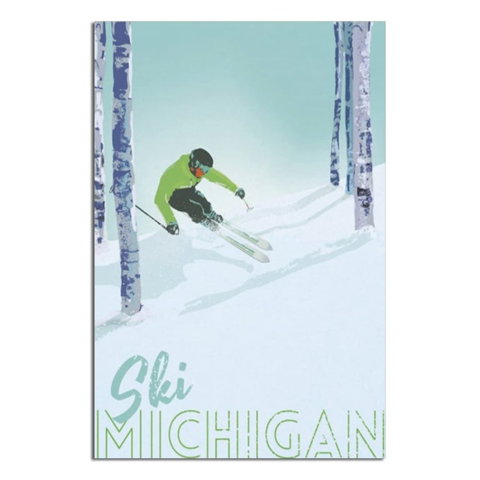 Vintage Michigan Ski Travel Posters - 12x18 Inch (30x45cm) Canvas Wall Art Prints for Home Decor, Living Room, Bedroom & Bathroom - Perfect for Cabin, Lodge & Winter Themed Interior Design