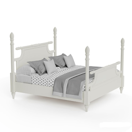 Handmade Designer White Four Poster Bed - Solid Wood King/Queen Size Bed Frame for Master Bedroom, Luxury Bedroom Decor, Vintage & Modern Home Furniture