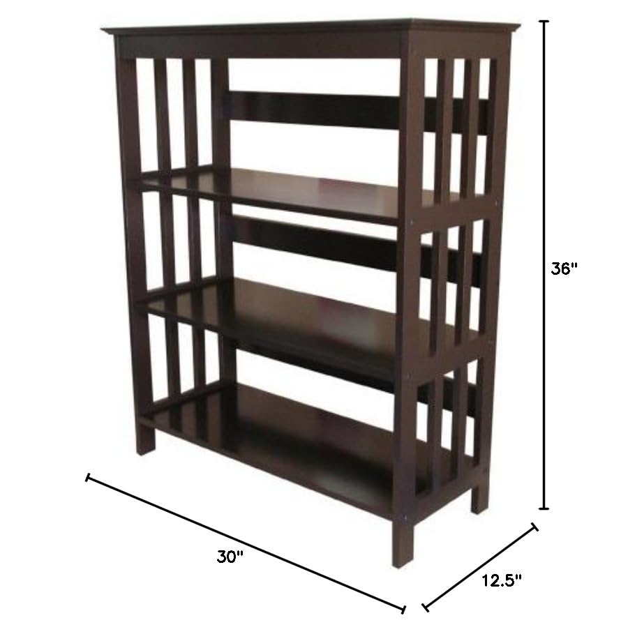 4 Tier Espresso Book Shelf - Sturdy Wooden Bookshelf for Home, Office & Library - Space Saving Storage Organizer for Books, Decor & Essentials