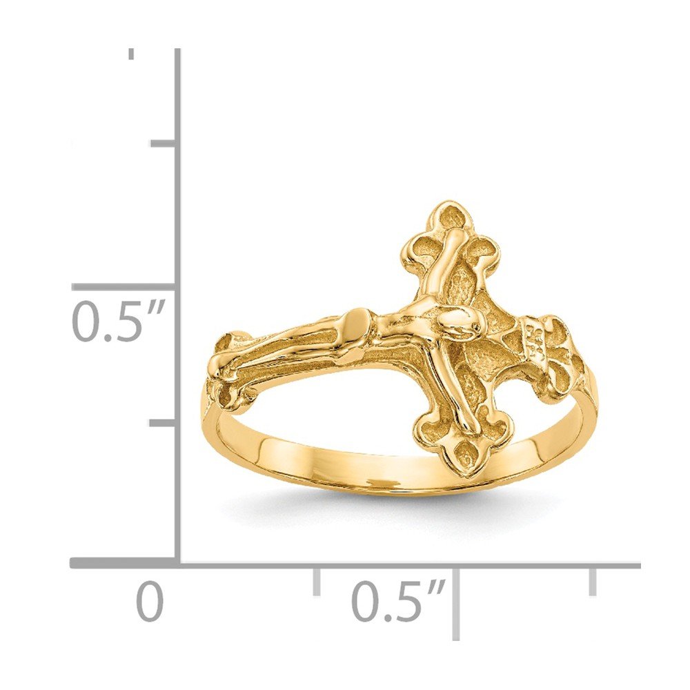 14K Yellow Gold Diamond-Cut Crucifix Cross Ring - Brushed Matte Finish Band for Men & Women - Religious Jewelry Gift for Baptism, Confirmation, Wedding & Everyday Wear