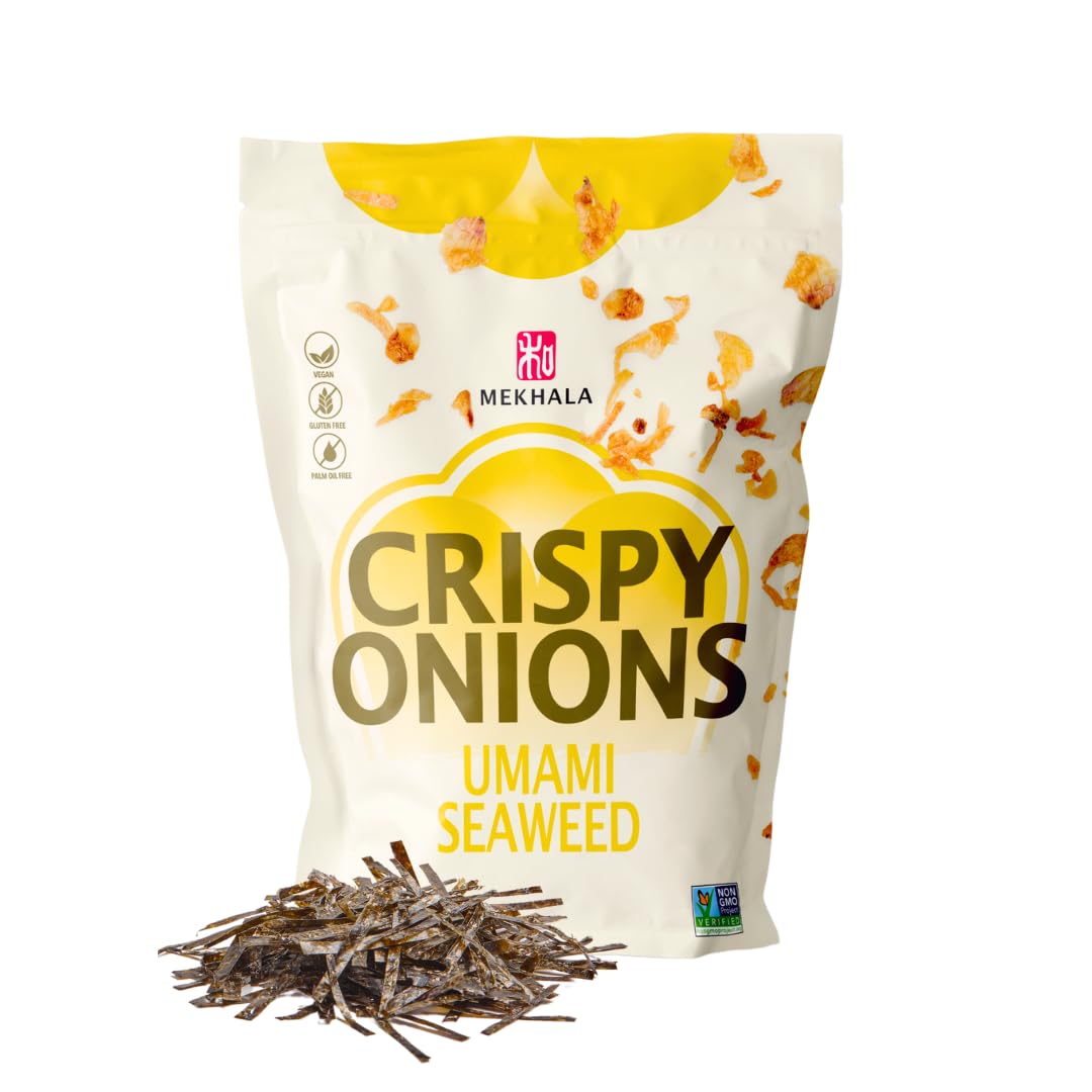 **Mekhala Umami Seaweed Crispy Onions - Gluten-Free Crunchy Fried Onion Toppings for Salads, Ramen, Rice & Keto Meals | All-Purpose Seasoning | 2.5oz | Perfect for Garnishing, Snacking & Cooking**