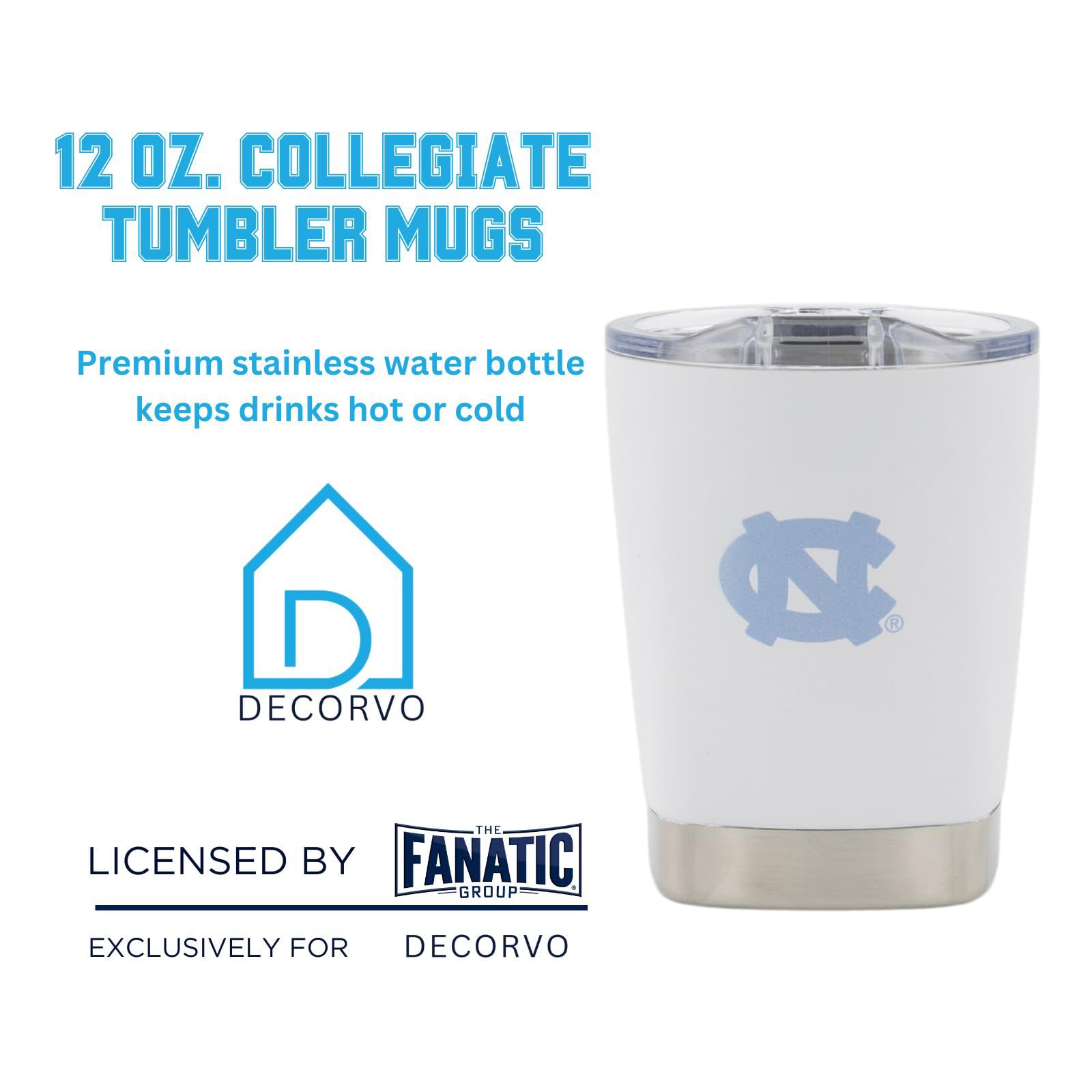 NCAA 12 oz Stainless Steel Tumbler with Lid - Insulated Wine & Whiskey Glass for Game Day, Tailgating & Outdoor Events (North Carolina Tar Heels)