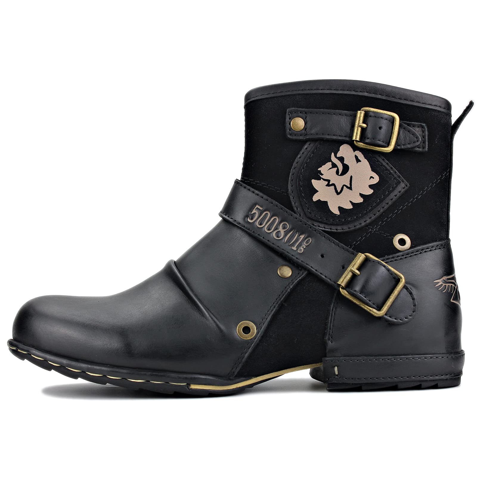 OSSTONE Men's Fashion Moto Boots - Leather Chukka Boots with Zipper, Casual Shoes OS-5008-1-ABNH | Perfect for Motorcycle Riding, Urban Streetwear & Everyday Wear
