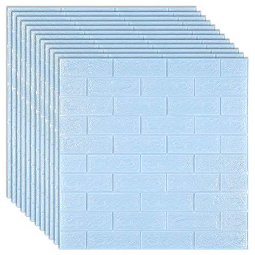 3D Brick Wall Stickers - Waterproof Self-Adhesive Peel and Stick Wallpaper for Bedroom, Living Room, Kitchen, TV Backdrop - 12 Pack (70x77cm Each, Light Blue) - Perfect for Home Decor, Accent Walls, and DIY Interior Design Projects