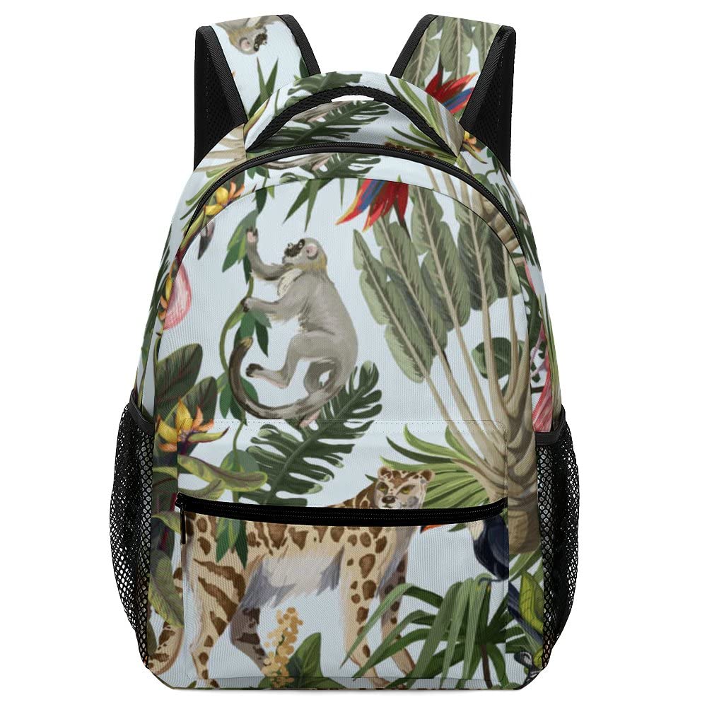 XOLLAR Large School Backpack for Teens Boys Girls - Lightweight Waterproof Travel Daypack Book Bag with Jungle Flowers Animals Print - Perfect for High School, College, Hiking & Daily Commute