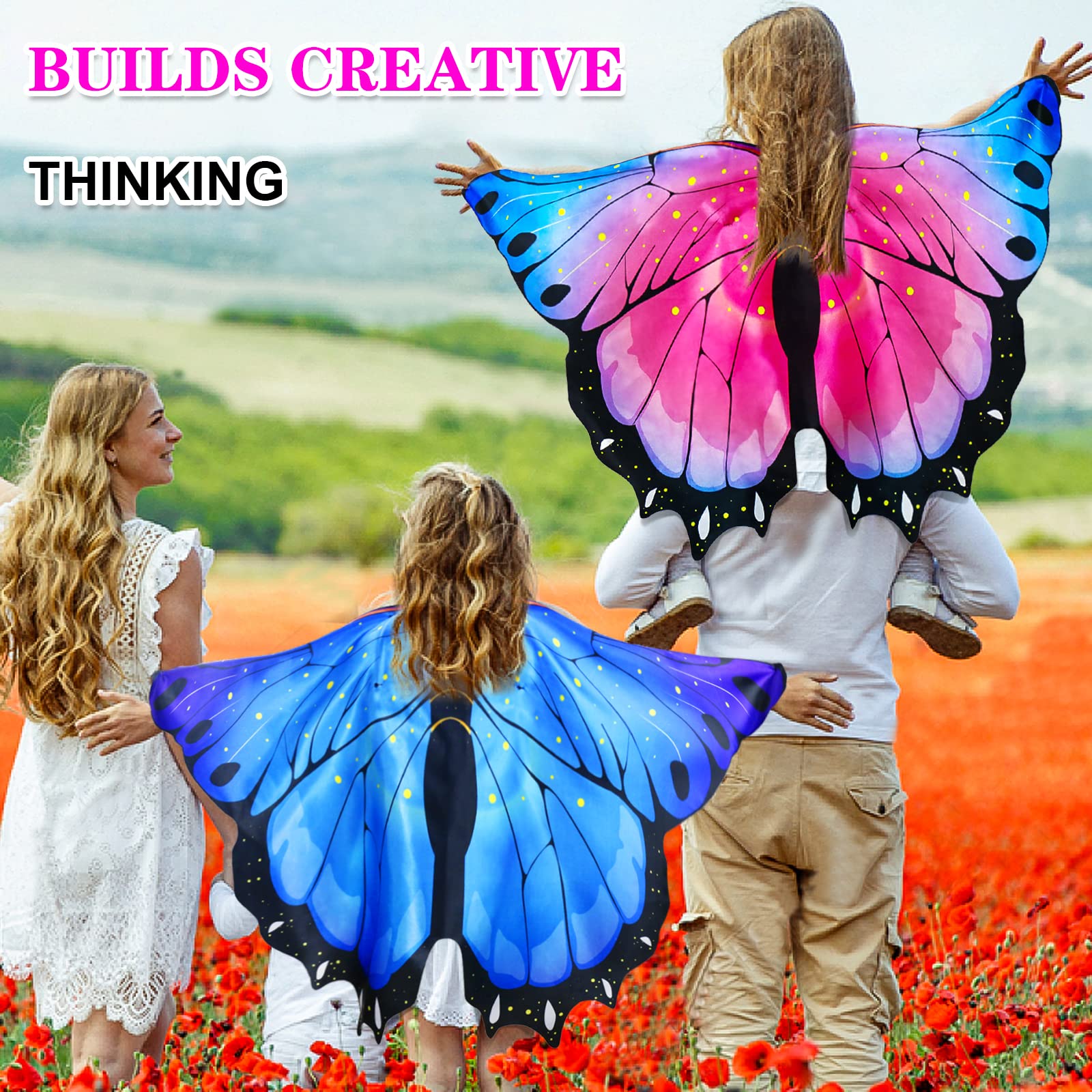 iROLEWIN Kids Butterfly Wings Costume - Dress Up Wings for Girls & Boys, Toddler Pretend Play, Bug Costume Accessories, Party Favors - Perfect for Halloween, Birthday Parties & Dress-Up Play