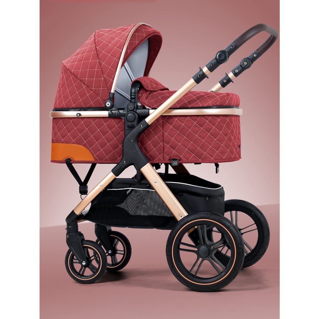 TRB 2-in-1 Adjustable Baby Stroller with High View - Convertible Newborn Pram & Toddler Pushchair with Rain Cover, Mosquito Net & Footmuff (Burgundy) | Perfect for City Walks, Shopping & Outdoor Adventures