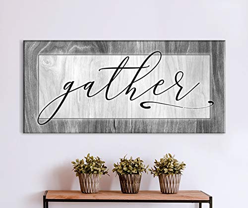 Farmhouse Style 'Gather' Pantry Sign - Light Grey Wooden Wall Decor for Kitchen, Dining Room & Living Room - 42 x 19 Inches - Rustic Home Decor for Family Gatherings & Cozy Farmhouse Aesthetics