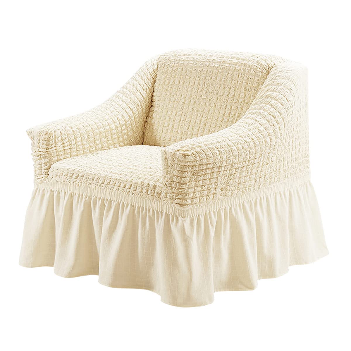 Qubjus Stretch Sofa Slipcover - Washable Couch & Sofa Bed Cover with Elastic Bottom & Skirt - Easy Fit Furniture Protector for Living Room, Bedroom, Office (Off-White, Small)
