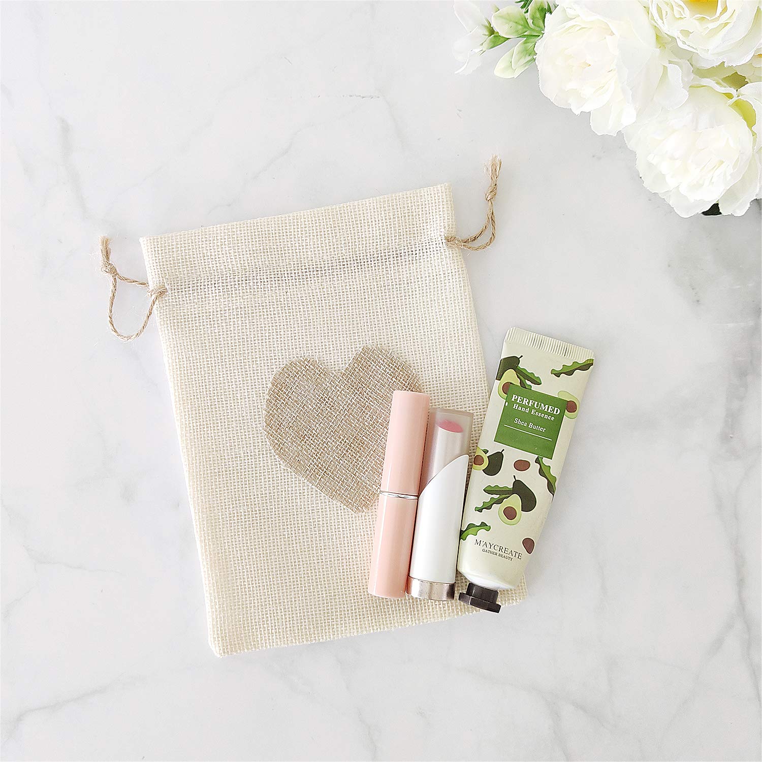 SumDirect 36Pcs 5x7 Inch Heart-Shaped Burlap Drawstring Bags - Natural Beige Linen Favor Pouches for Wedding, Baby Shower, Party Favors | Perfect for Gift Wrapping, Candy Bags, Bridesmaid Gifts & DIY Craft Projects