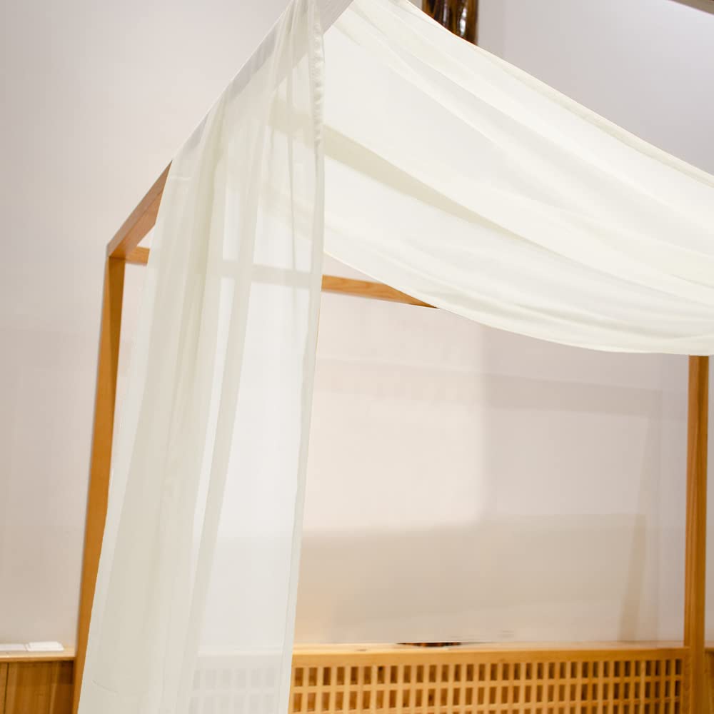 Linentalks Ivory Sheer Canopy Bed Scarf for Twin Bed - Luxury Canopy Bed Curtains & Drapes for Four Poster Beds - 52x205 Inches - Perfect for Bedroom Decor, Boho Wedding Canopy, or Nursery Room Accent