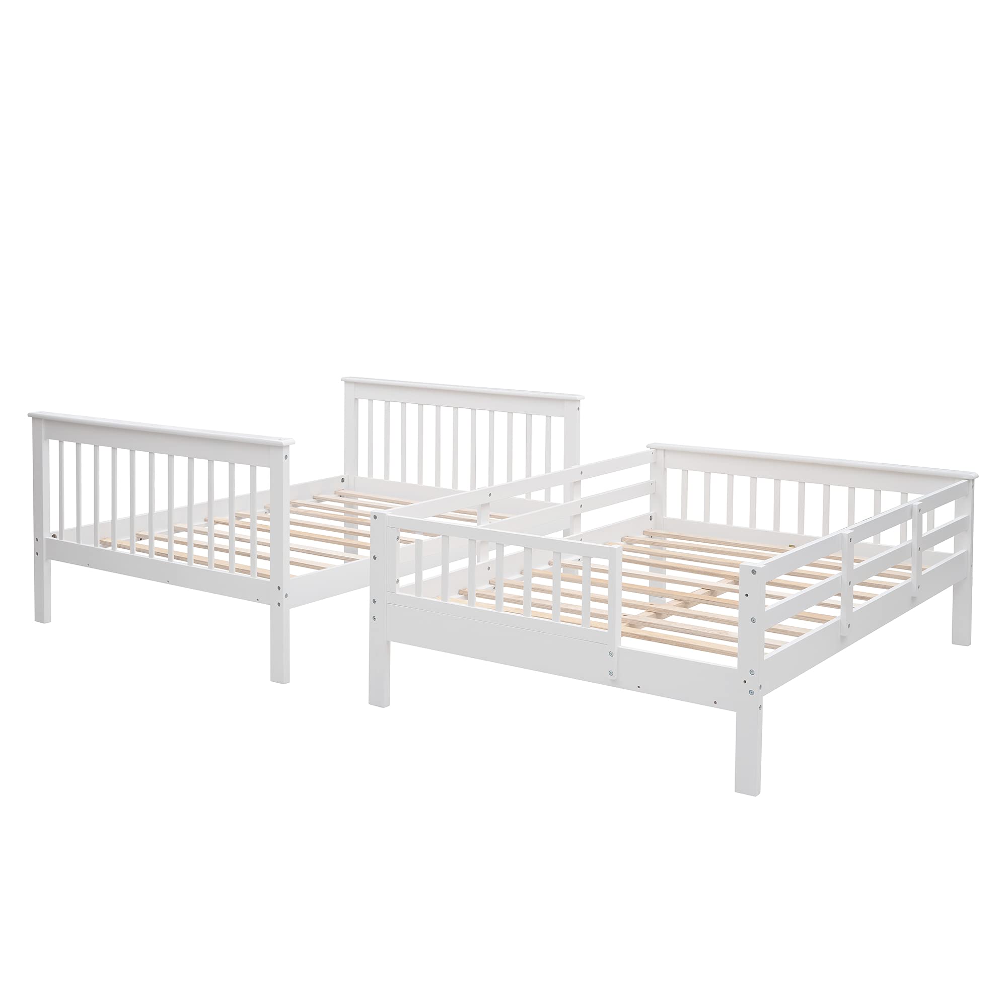 Full Over Full Bunk Bed with Storage & Guard Rail - Solid Wood Twin Bunk Bed for Kids, Teens, Dorm Rooms & Small Spaces - Space-Saving Bedroom Furniture with Underbed Storage (White) - Perfect for Shared Kids' Rooms, College Dorms & Guest Bedrooms