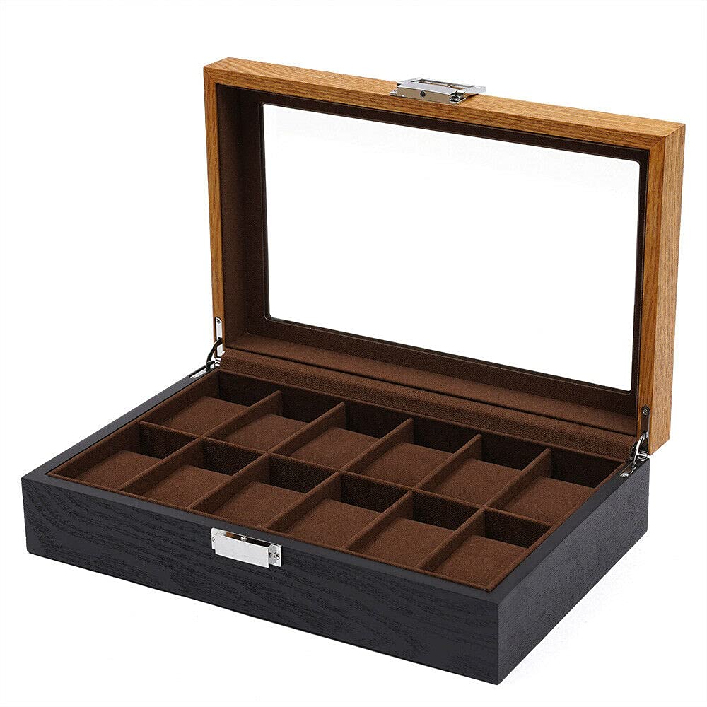 10/12 Slots Lockable Wooden Watch Box Organizer Display Case - Brown Watch Storage for Men & Women - Perfect for Watches, Jewelry & Glasses - Ideal for Home, Office & Travel Use