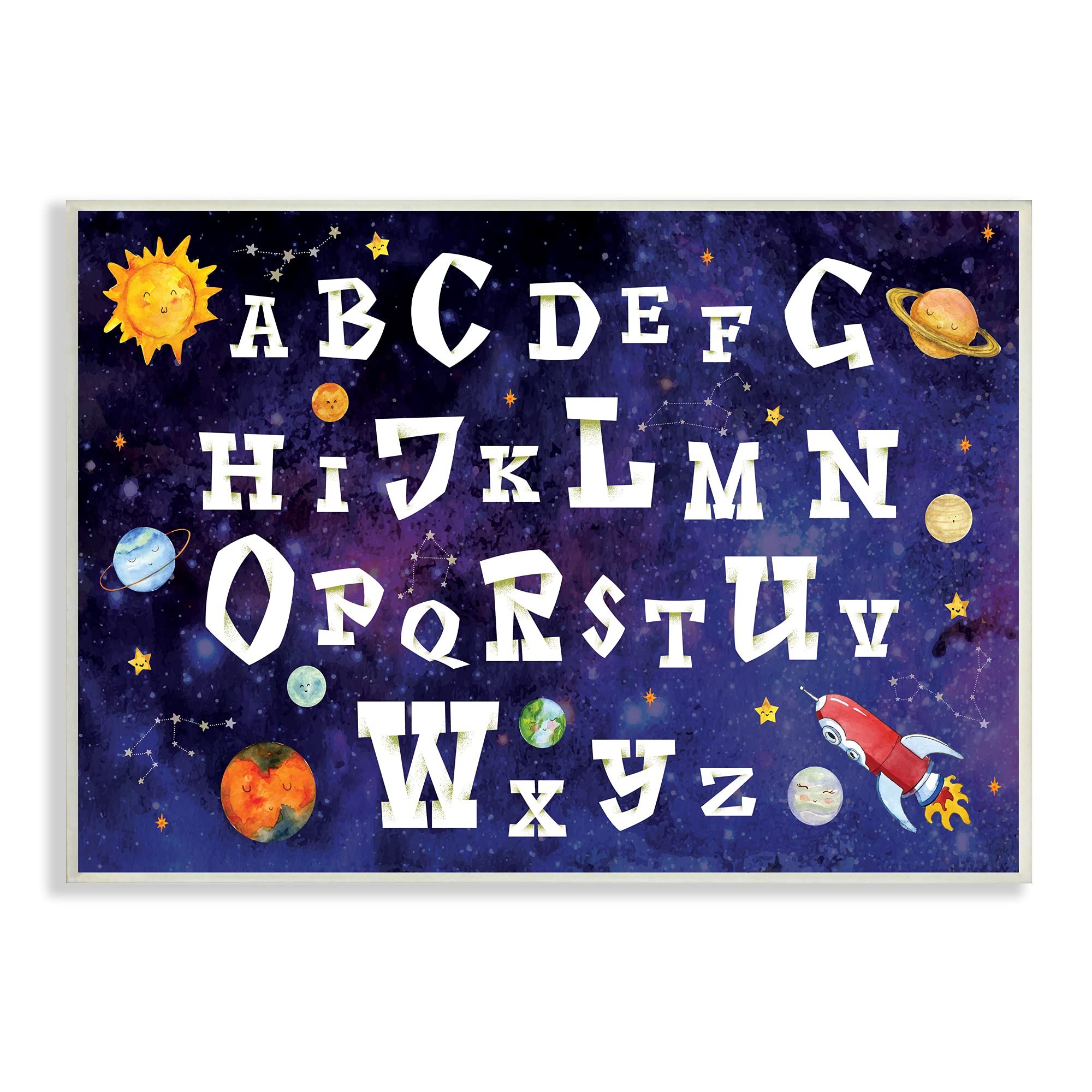 Stupell Industries Milky Way Galaxy Alphabet Letter Chart with Rocketship & Planets - Purple Wall Plaque 10x15 by ND Art | Kids Room Decor, Nursery Wall Art, Space Themed Learning Tool