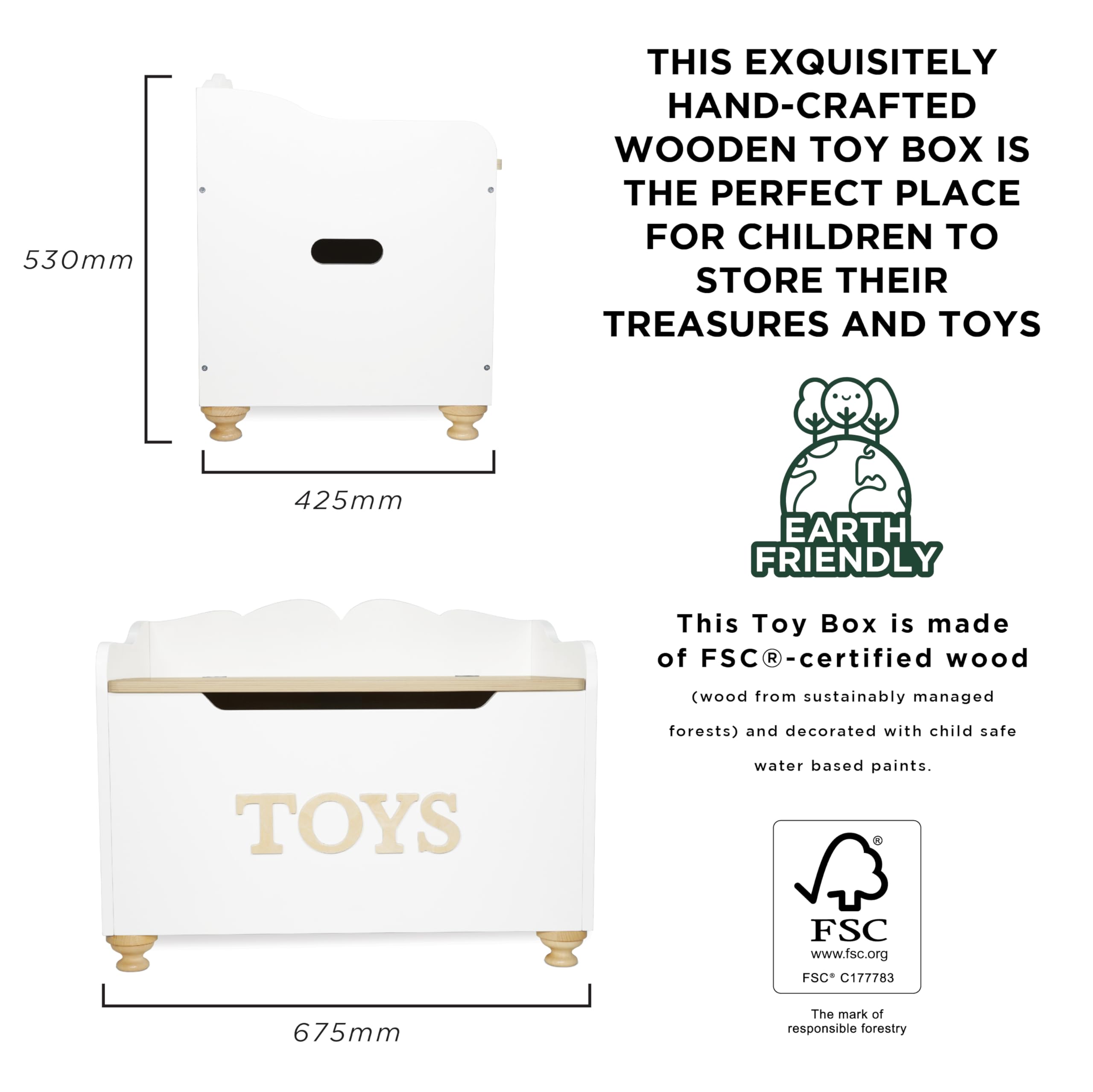 **Le Toy Van TV606 Large Wooden Toy Chest for Kids - Montessori Educational Storage, 68 x 43 x 53 cm, Holds Up to 50 kg, Soft-Close Hinges - Perfect for Nursery, Playroom & Bedroom Organization**