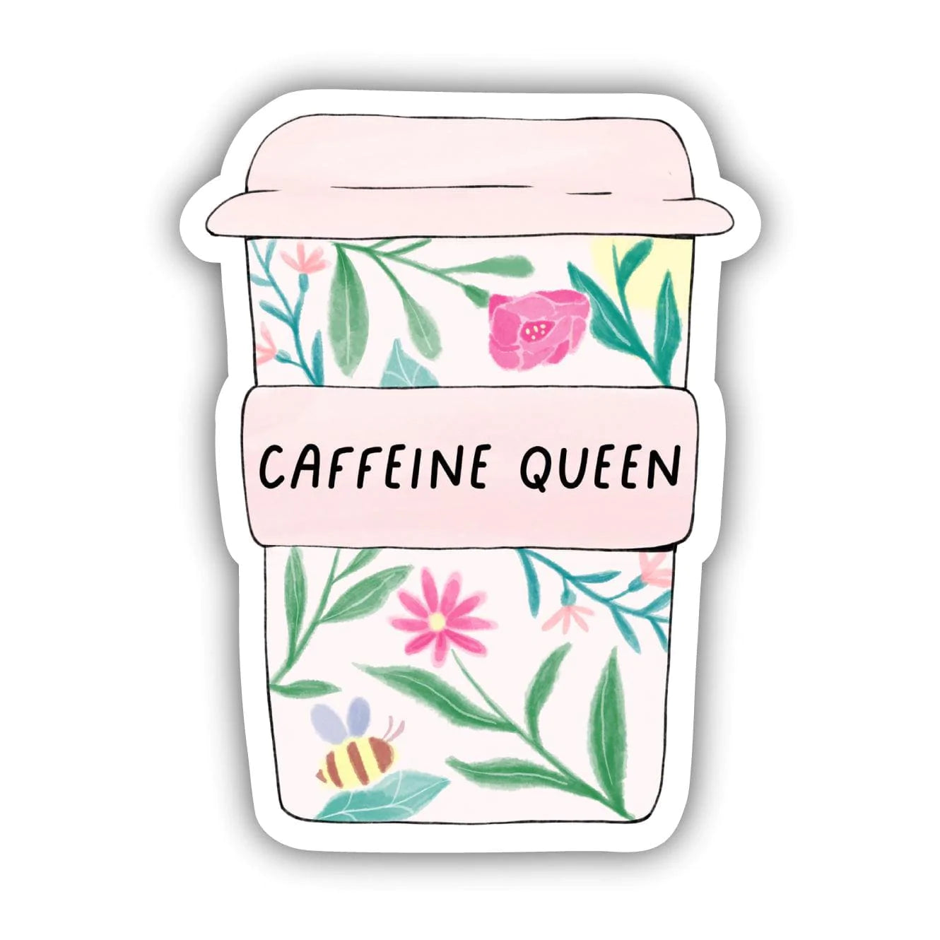 Caffeine Queen Floral Mug Sticker - Colorful Coffee Lover Decal for Mugs, Laptops & Water Bottles - Perfect for Home, Office & Gifts