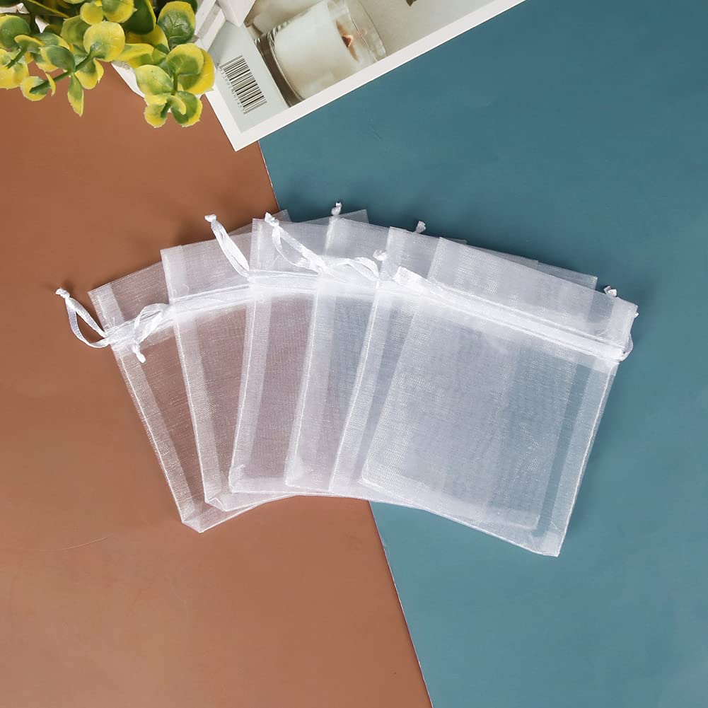 100PCS 8X10cm White Organza Drawstring Bags - Small Mesh Gift Bags for Jewelry, Wedding Favors, Christmas Party Favors & Special Occasions | Perfect for Jewelry Packaging, Bridal Shower Gifts & Event Decorations
